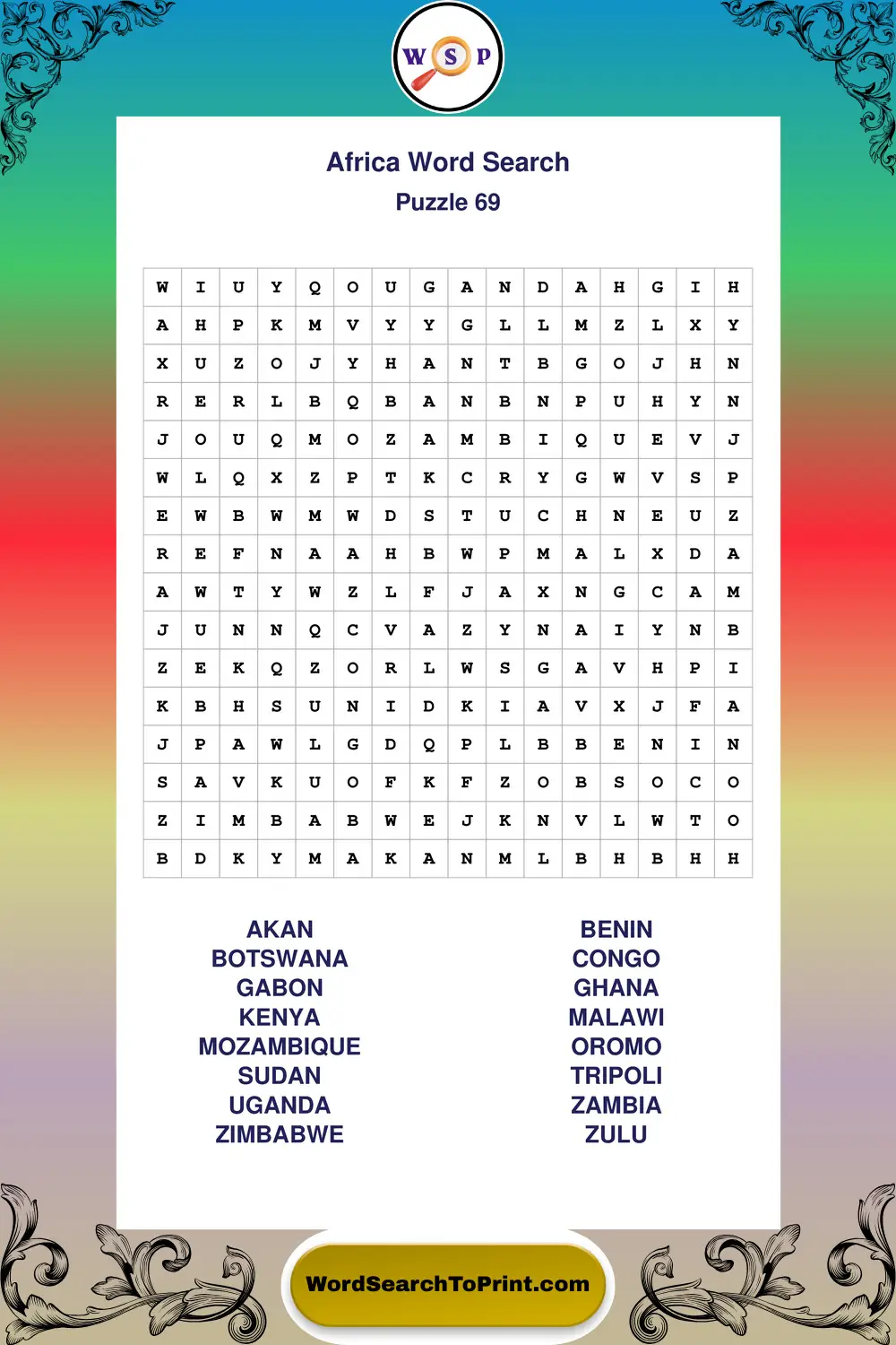 Africa Word Search Puzzle 69