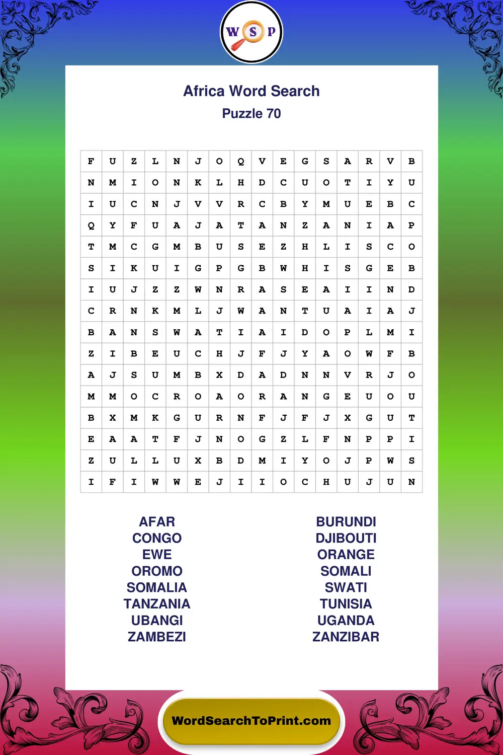Africa Word Search Puzzle 70