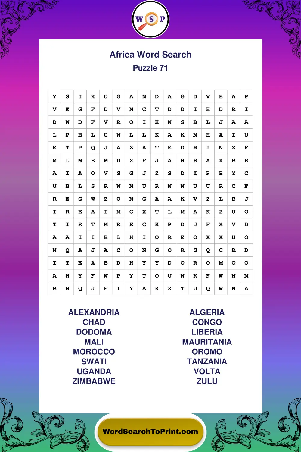 Africa Word Search Puzzle 71