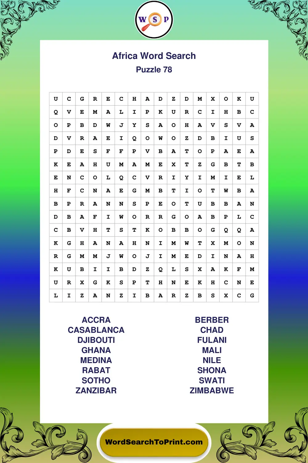 Africa Word Search Puzzle 78
