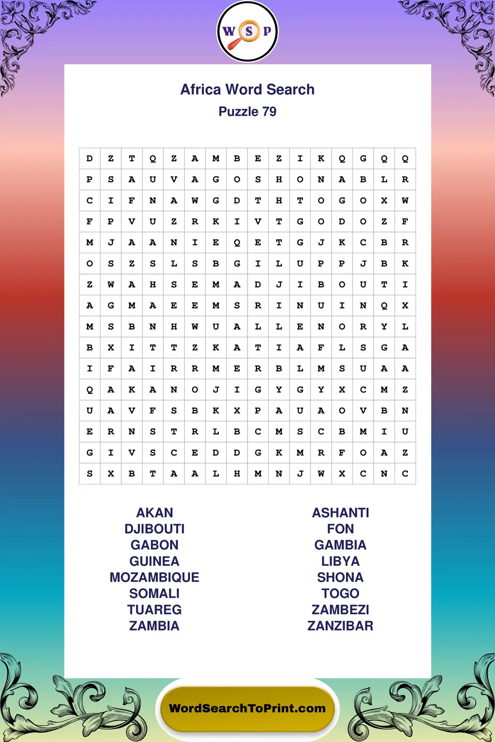 Africa Word Search Puzzle 79