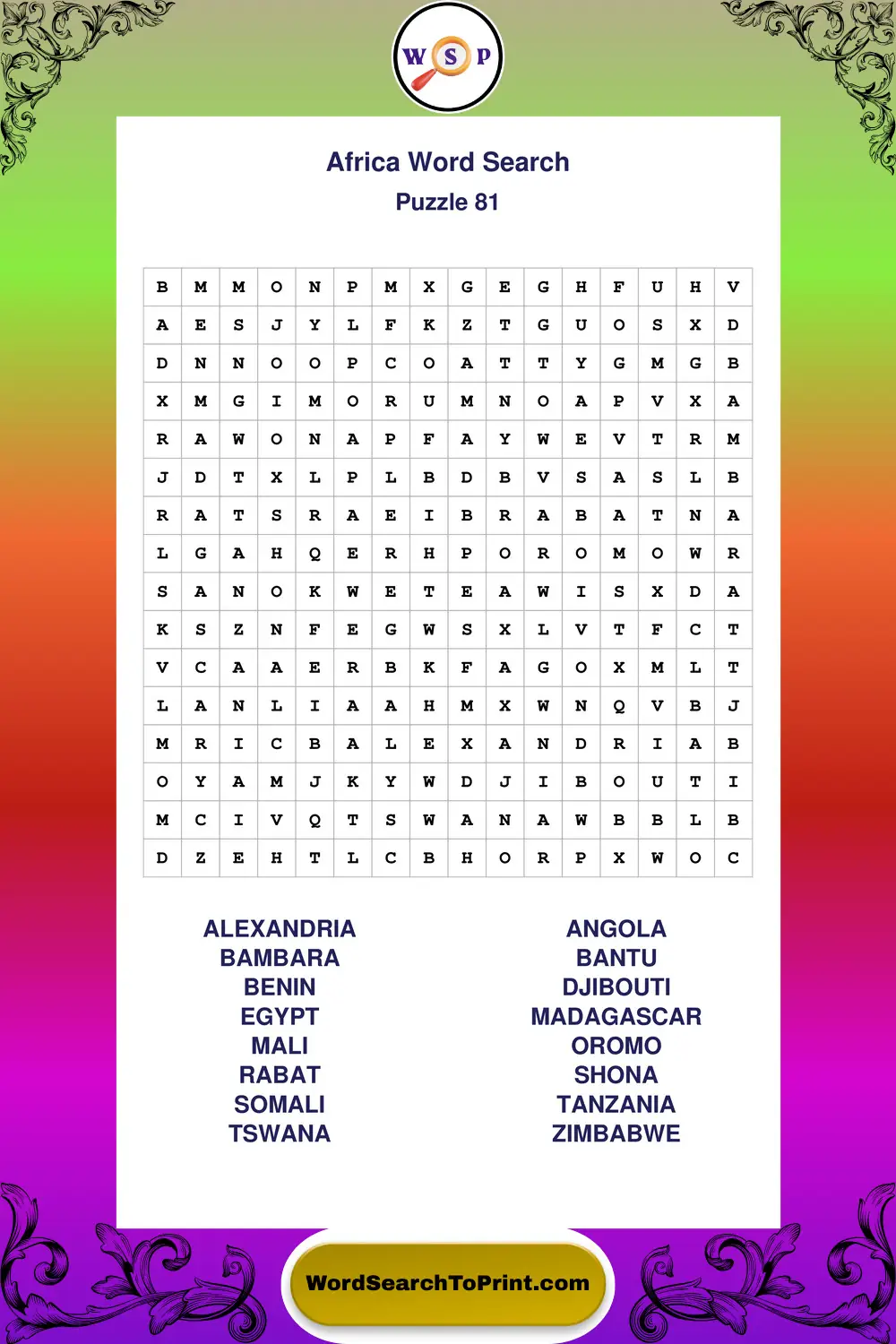 Africa Word Search Puzzle 81