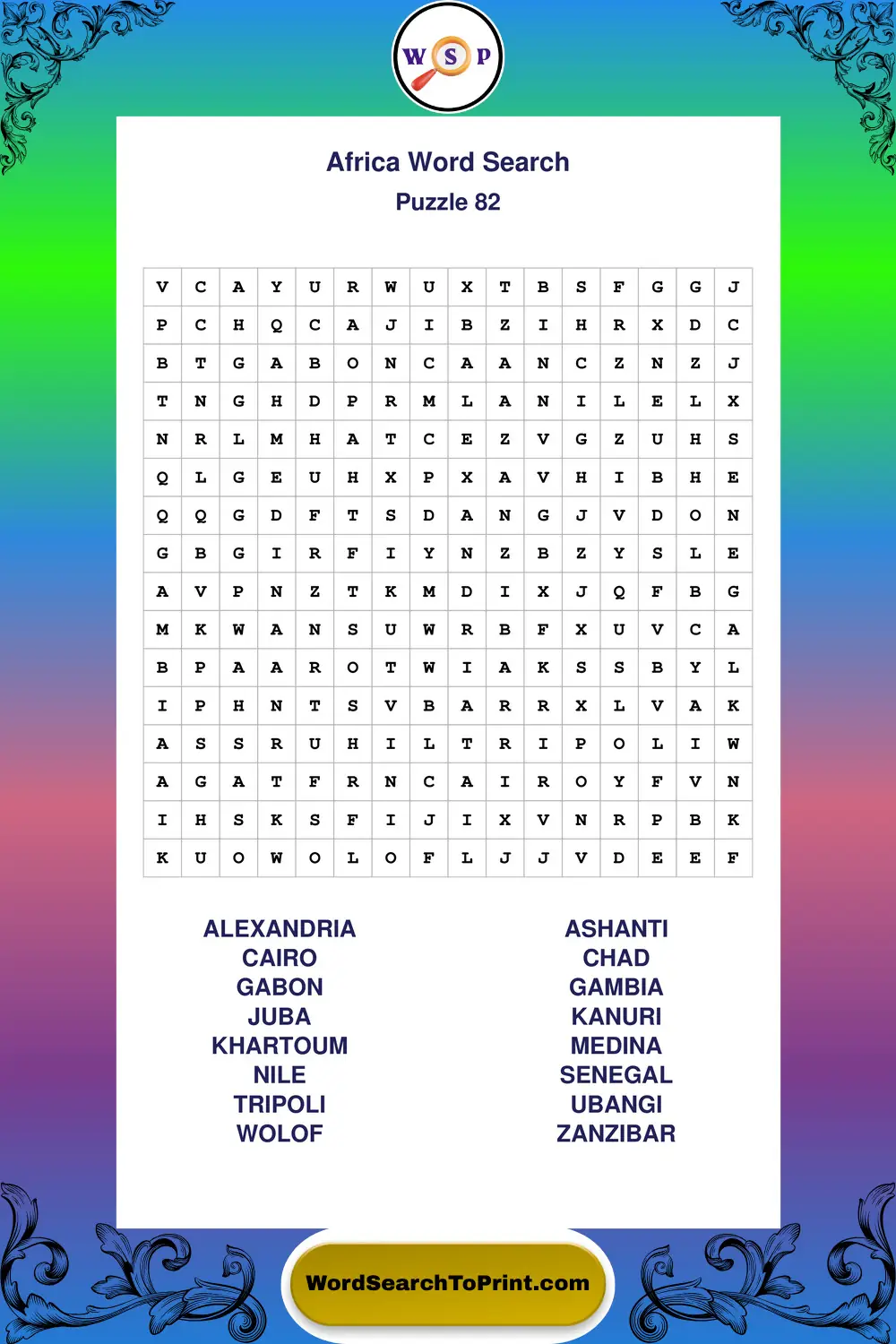 Africa Word Search Puzzle 82