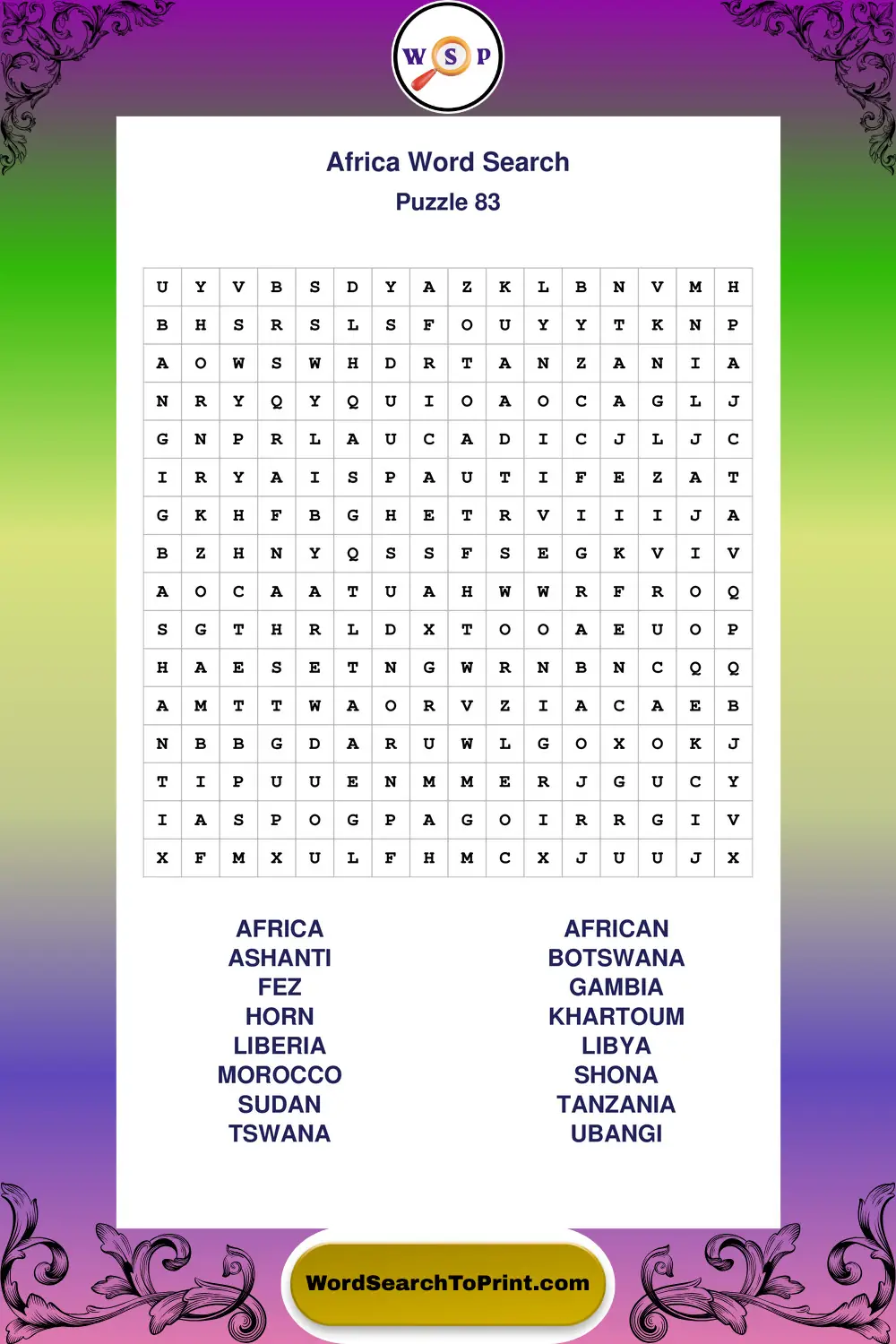 Africa Word Search Puzzle 83