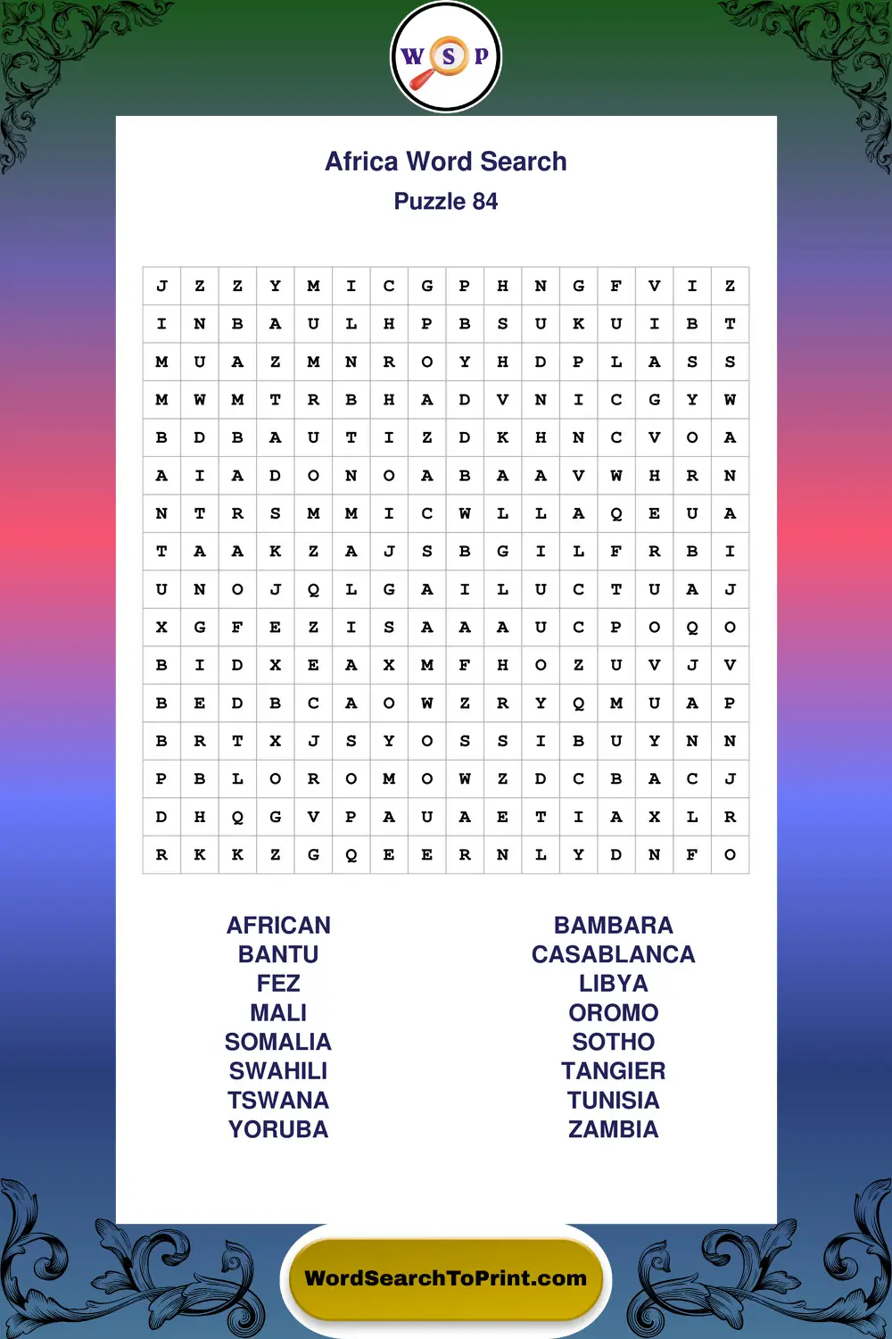 Africa Word Search Puzzle 84