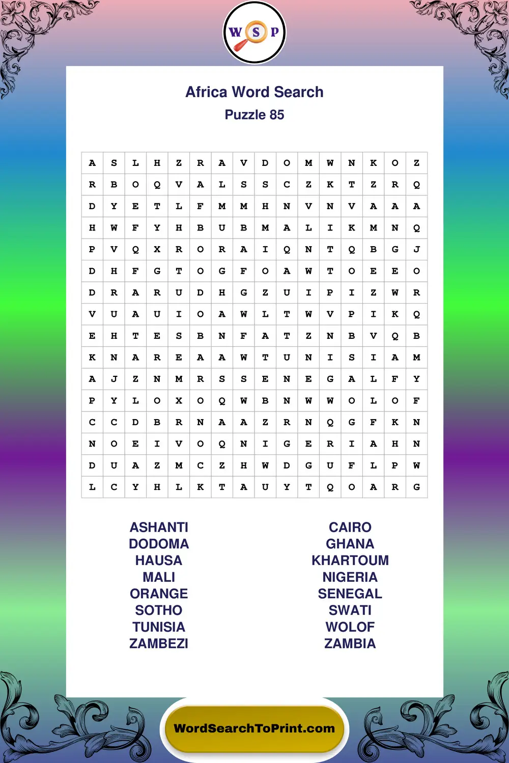 Africa Word Search Puzzle 85