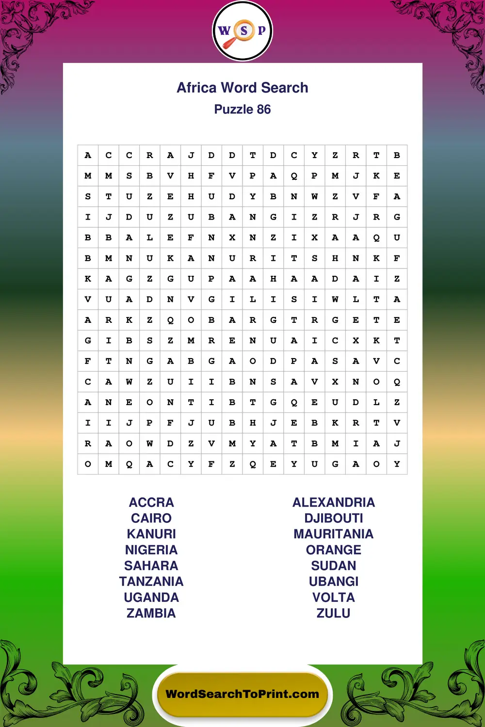Africa Word Search Puzzle 86