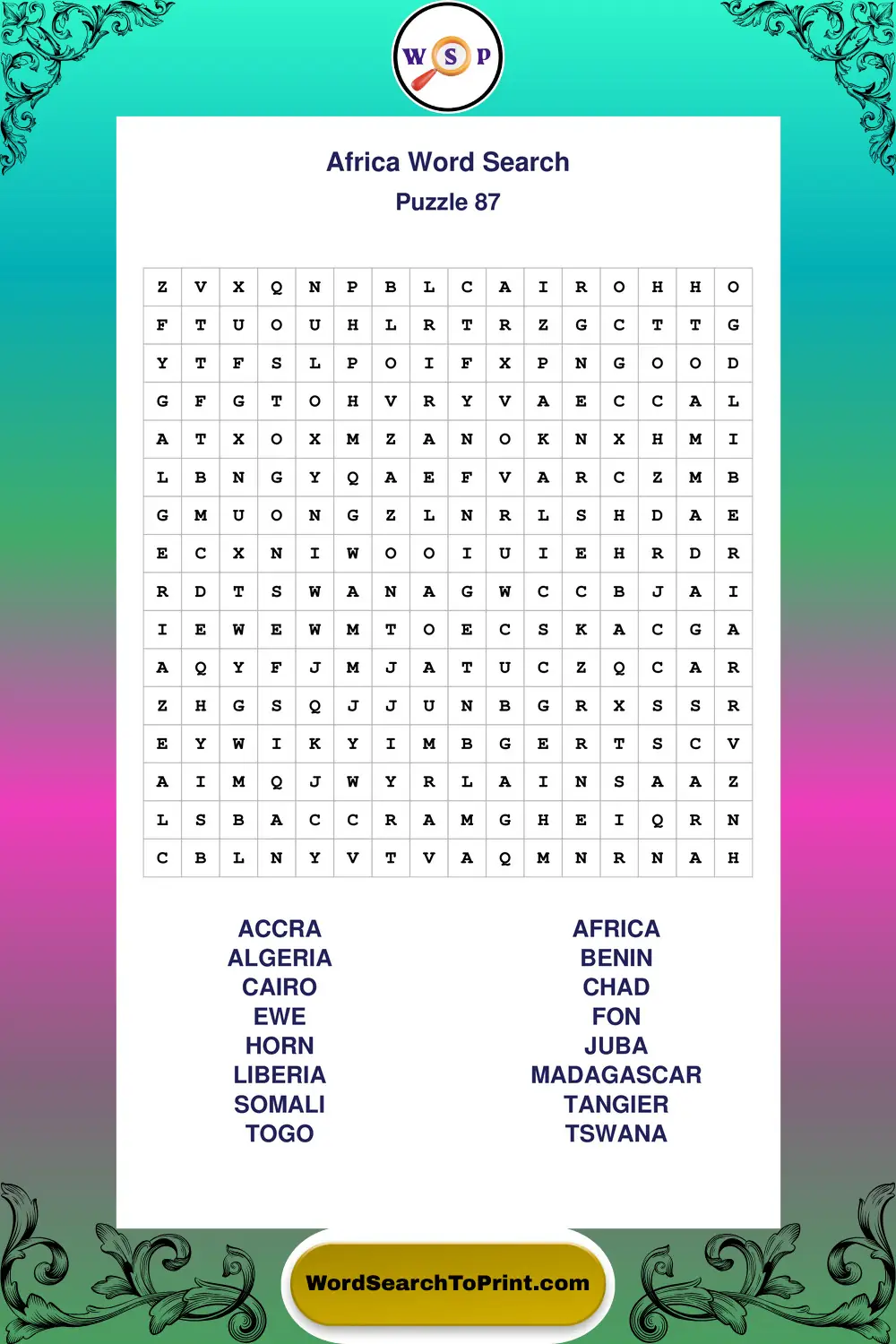 Africa Word Search Puzzle 87