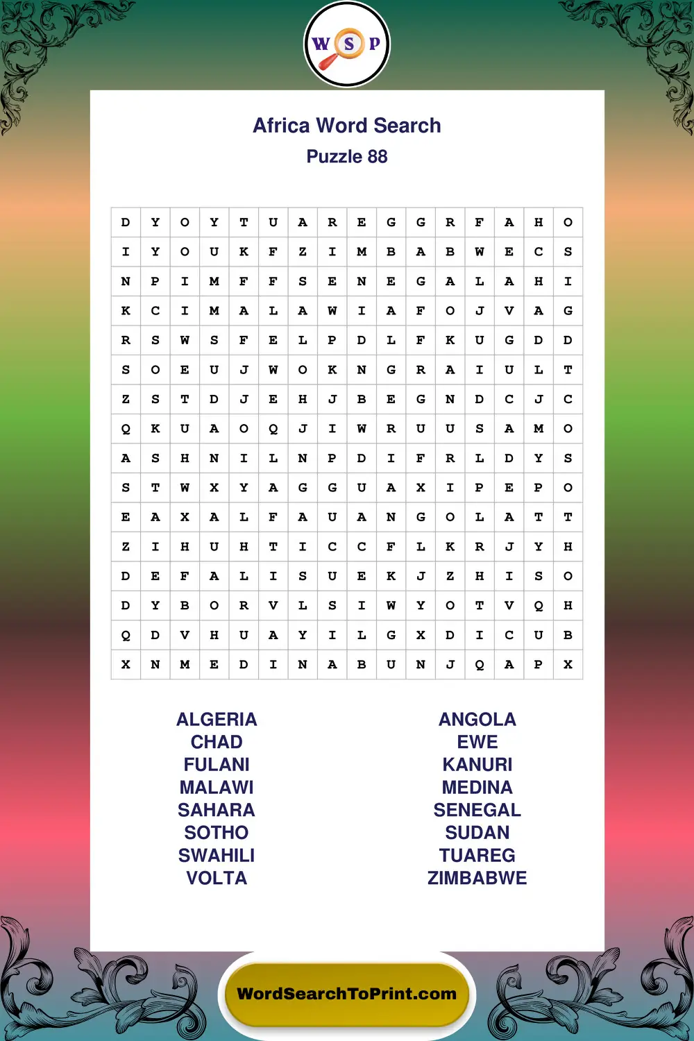Africa Word Search Puzzle 88
