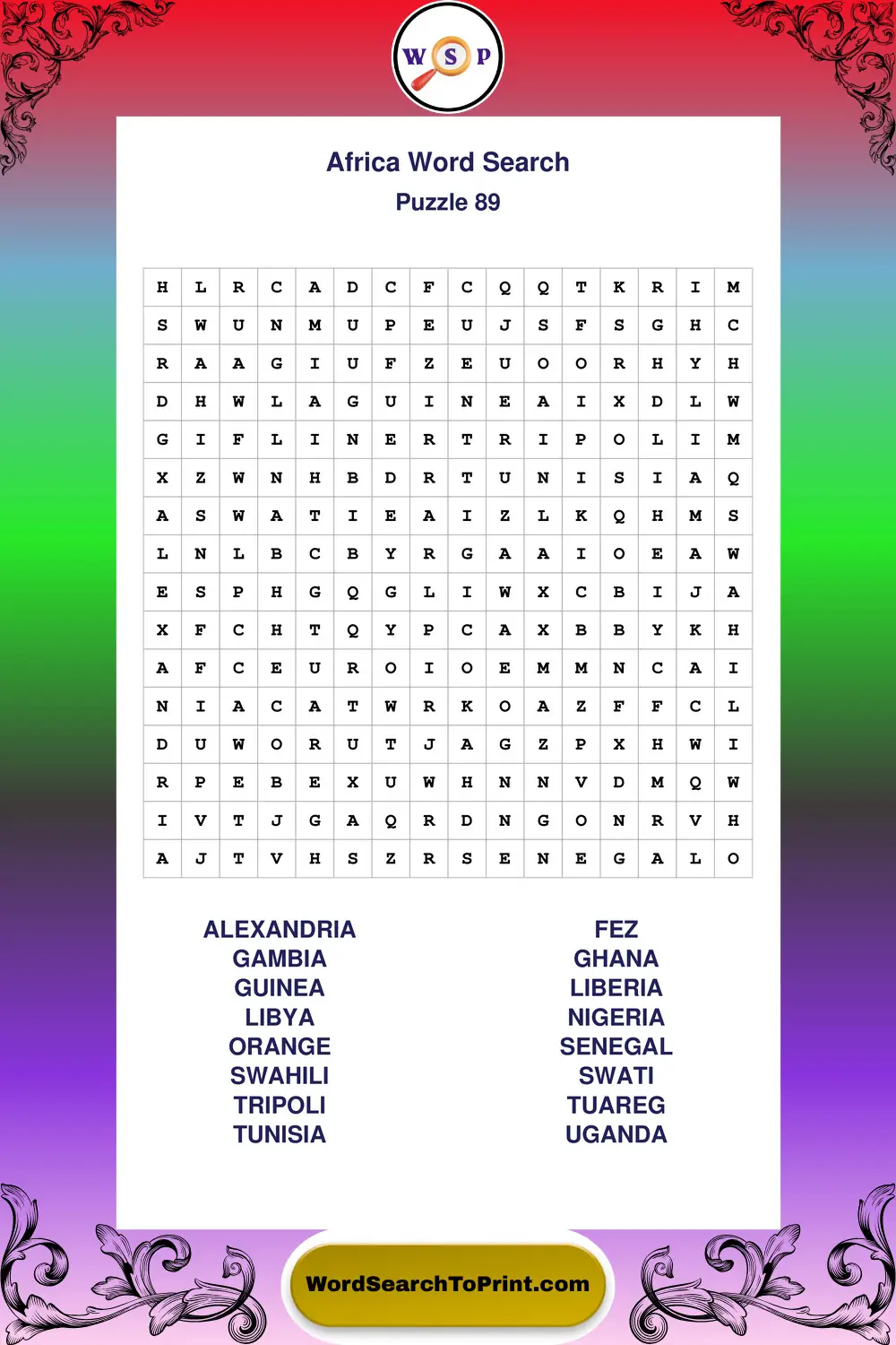 Africa Word Search Puzzle 89