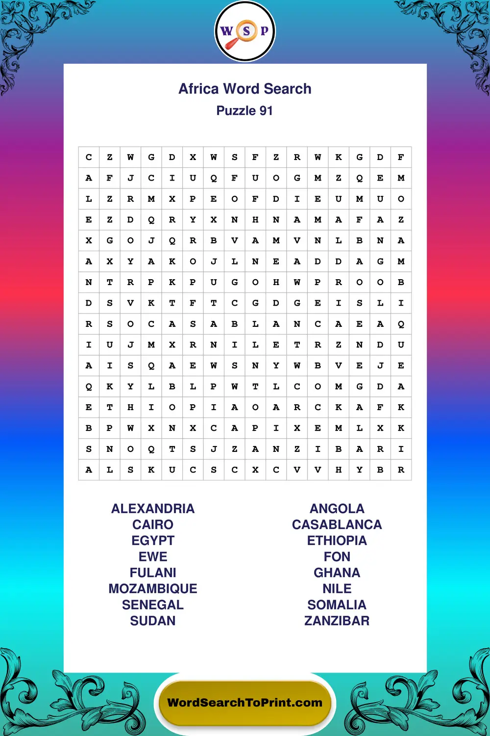 Africa Word Search Puzzle 91