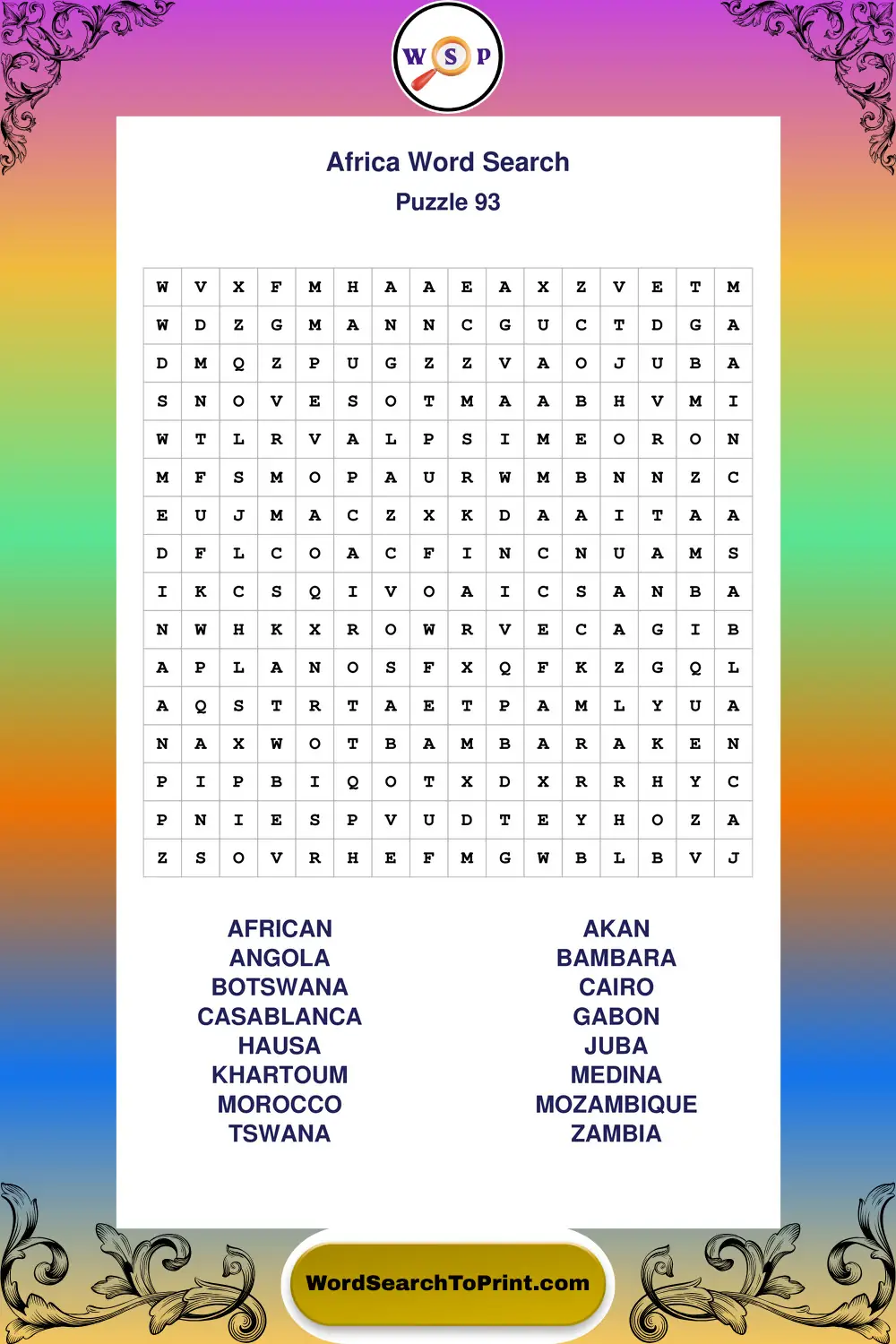 Africa Word Search Puzzle 93