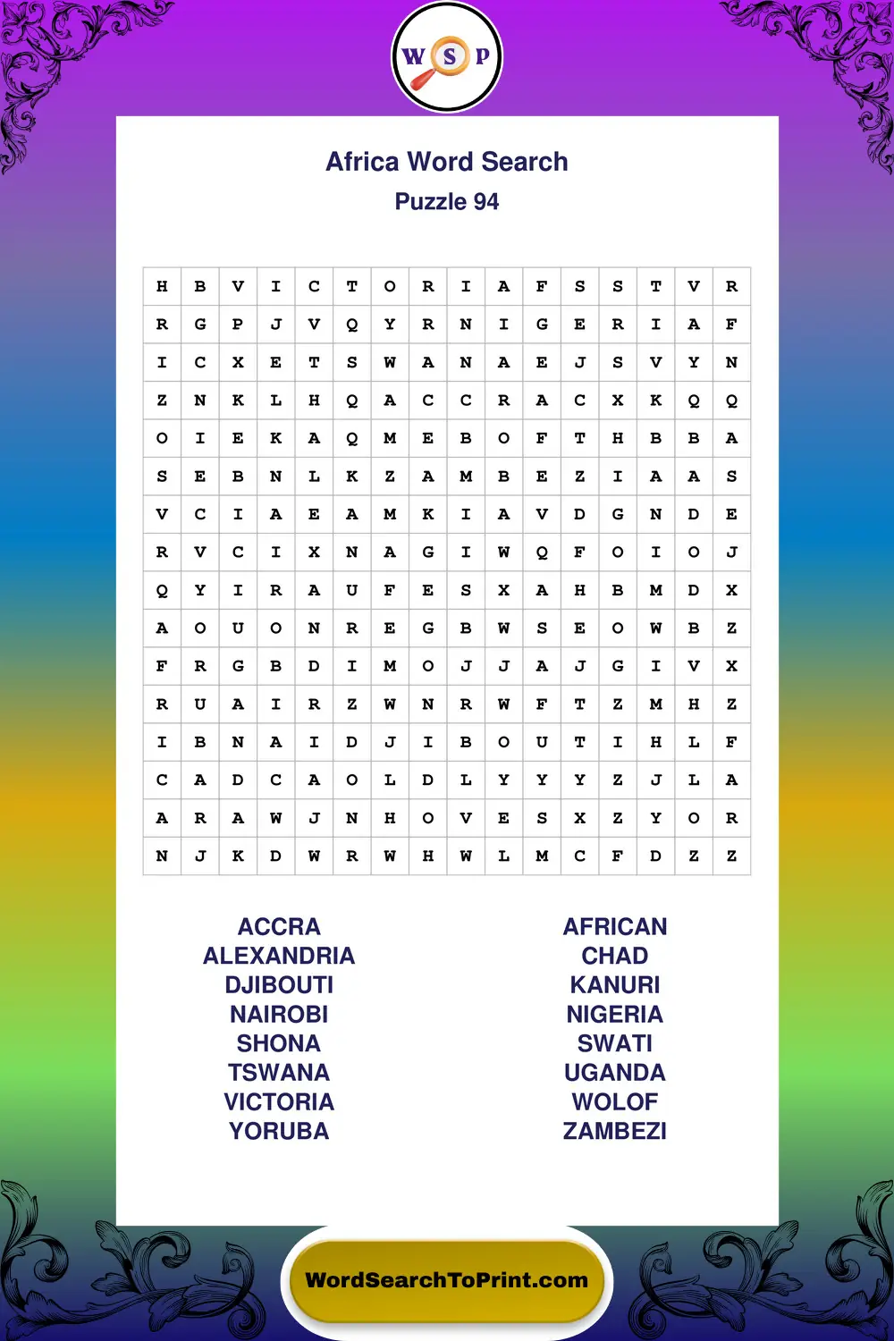 Africa Word Search Puzzle 94