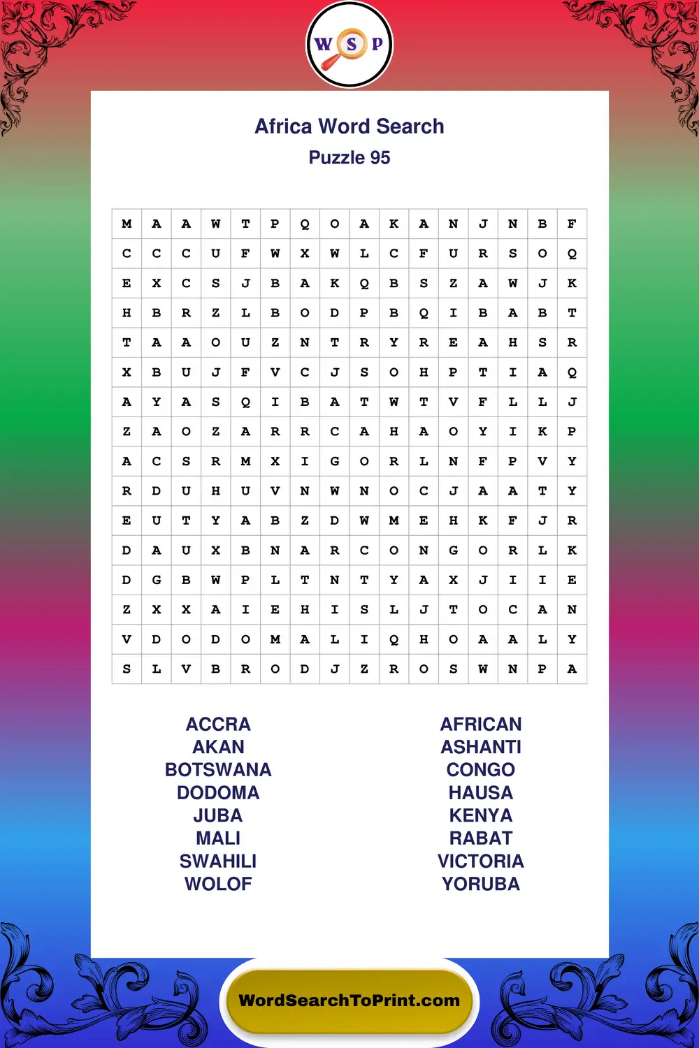 Africa Word Search Puzzle 95