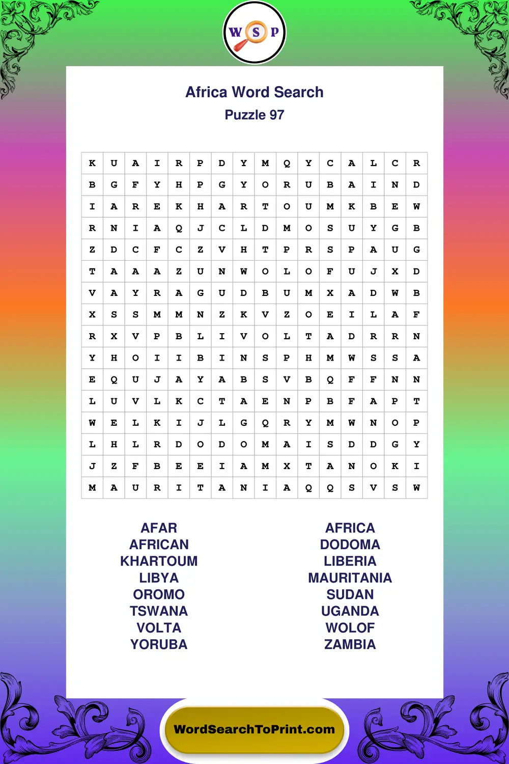 Africa Word Search Puzzle 97