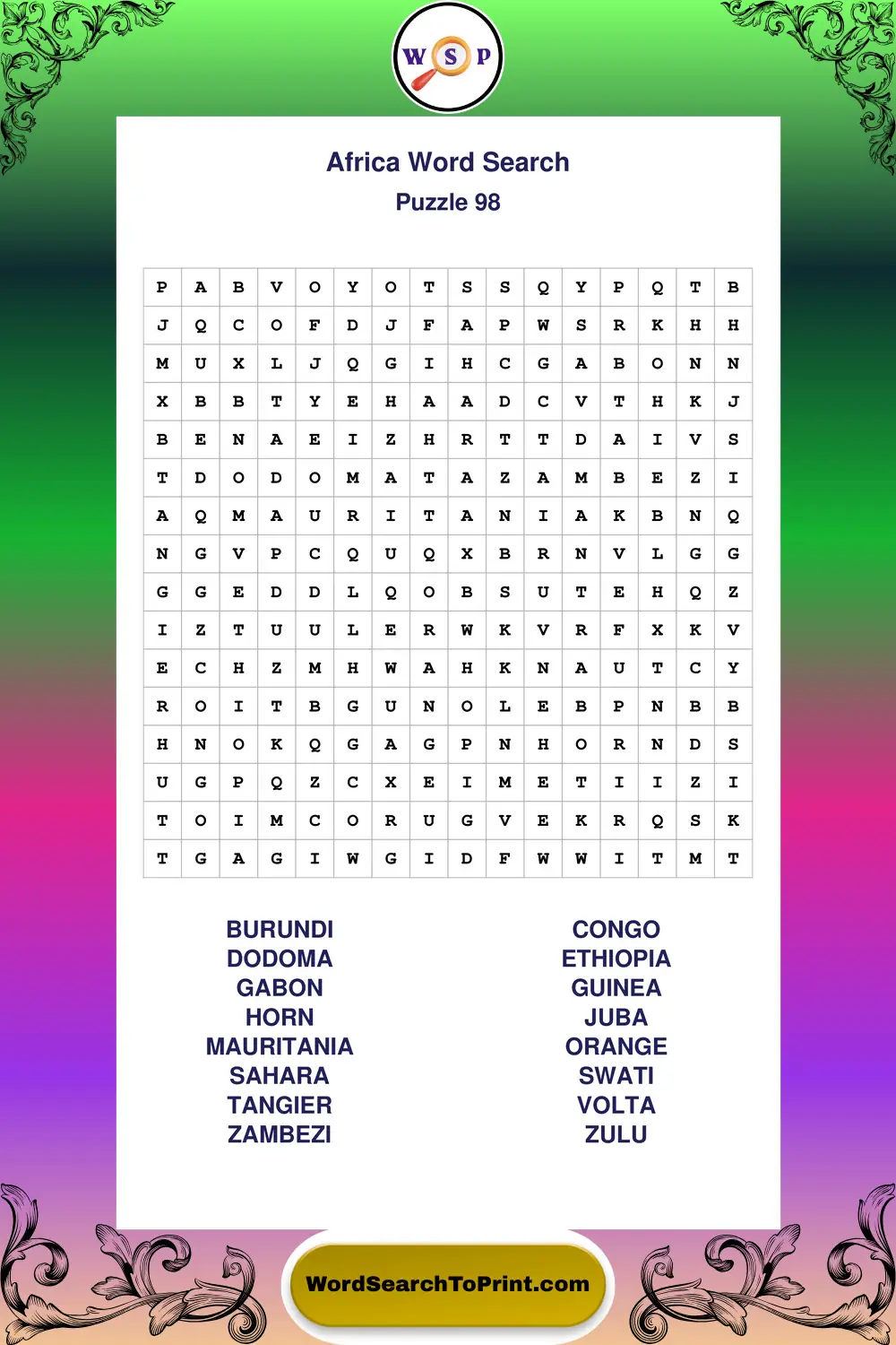 Africa Word Search Puzzle 98