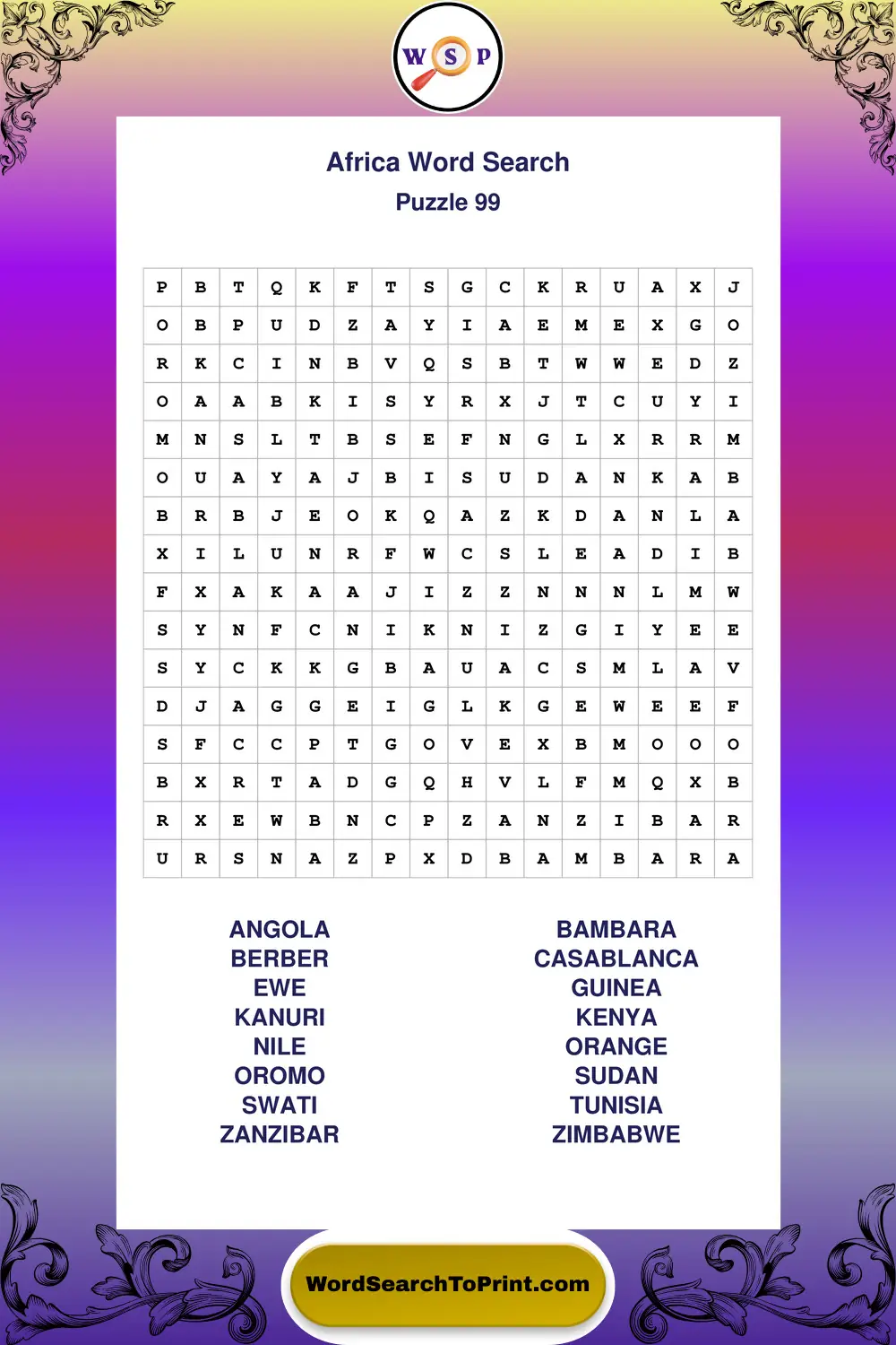Africa Word Search Puzzle 99