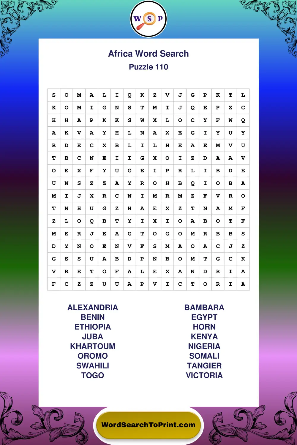 Africa Word Search Puzzle 110