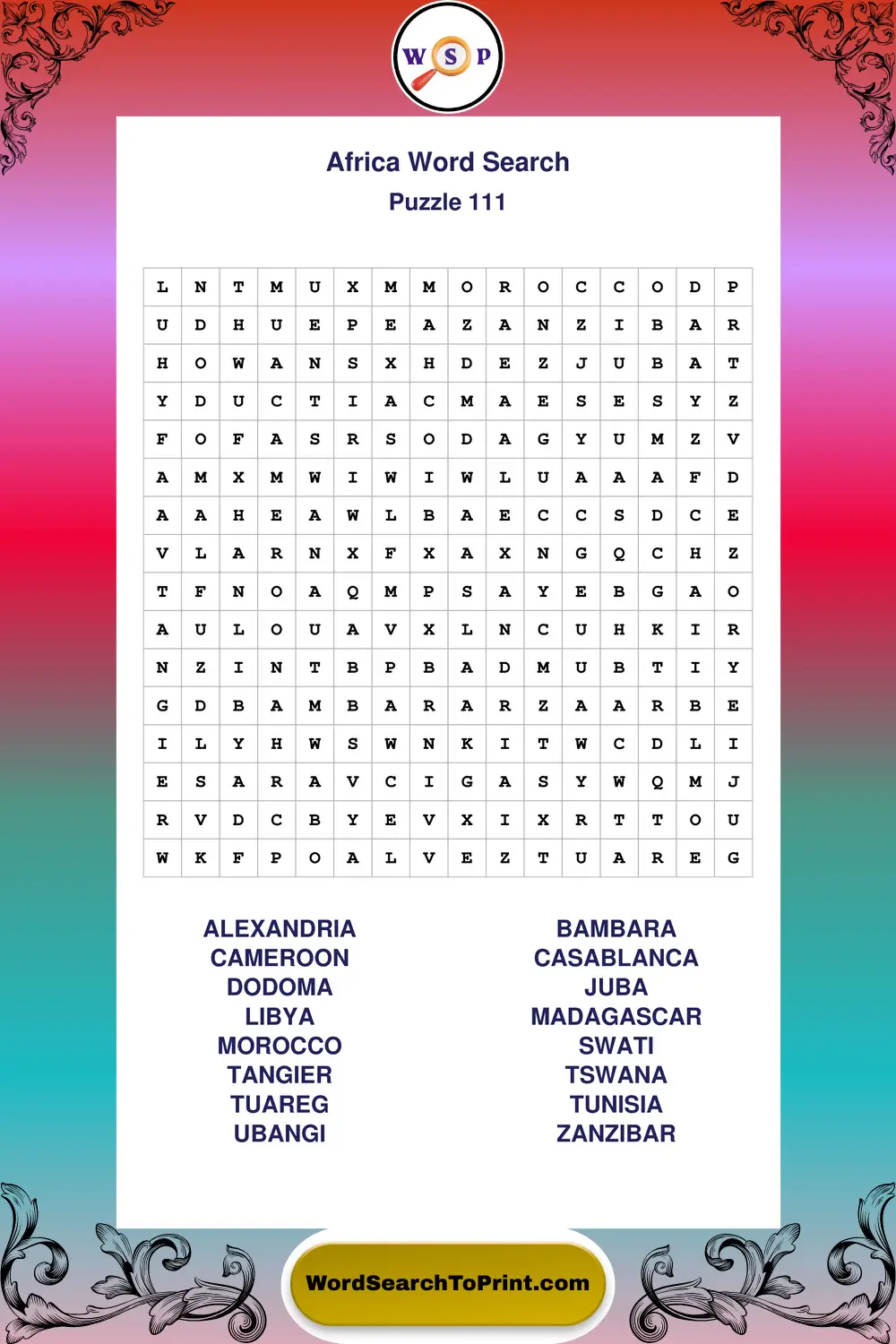 Africa Word Search Puzzle 111