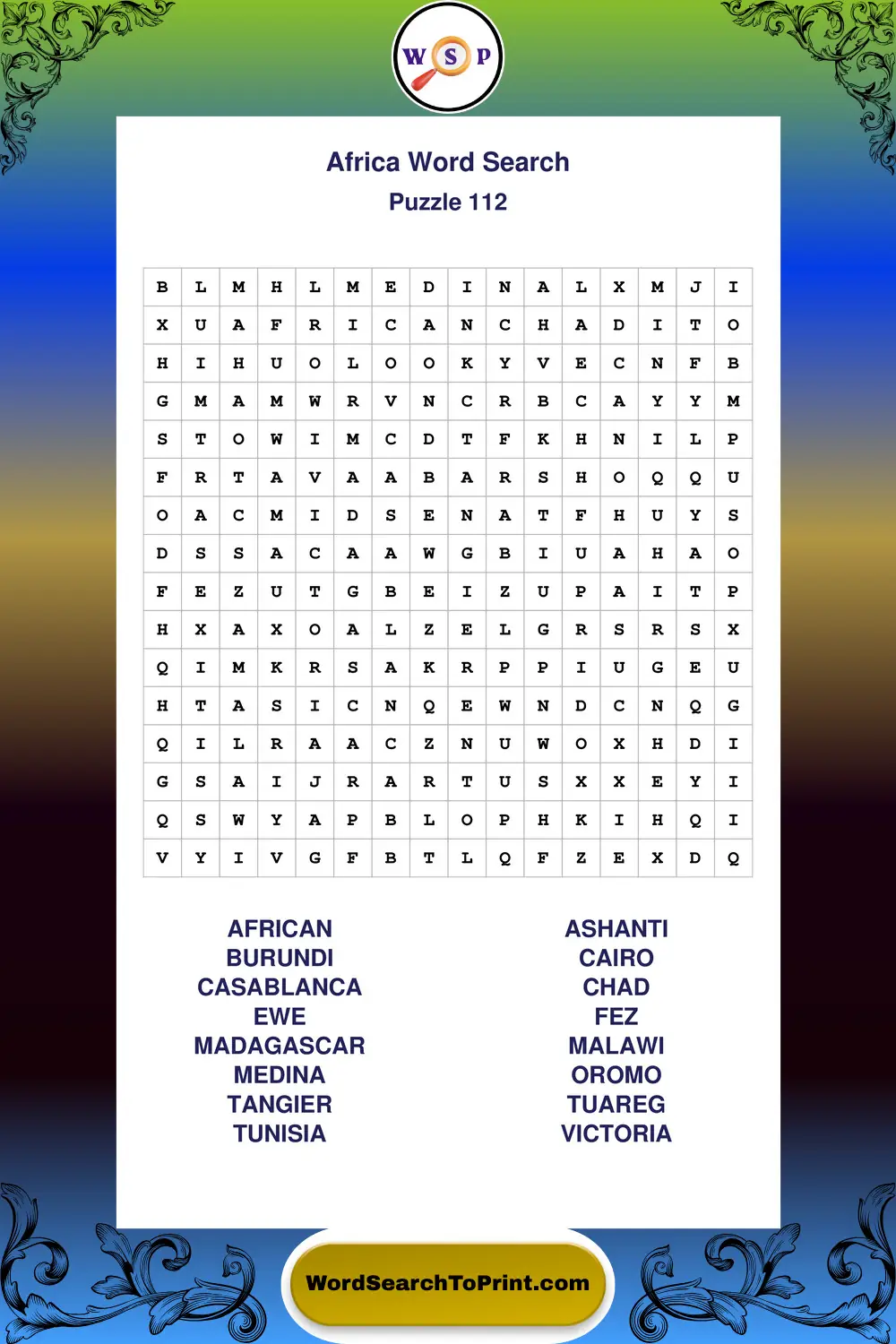 Africa Word Search Puzzle 112