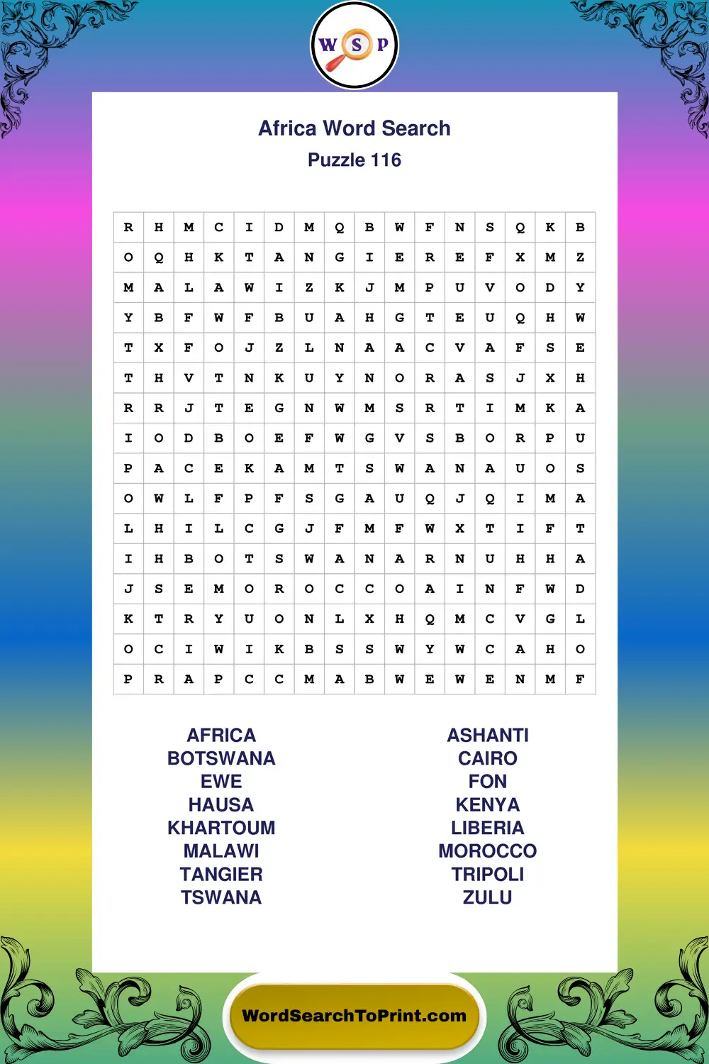 Africa Word Search Puzzle 116