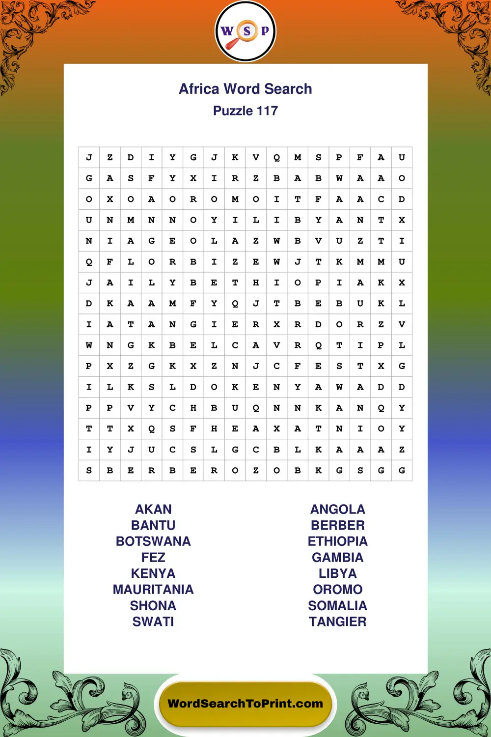 Africa Word Search Puzzle 117