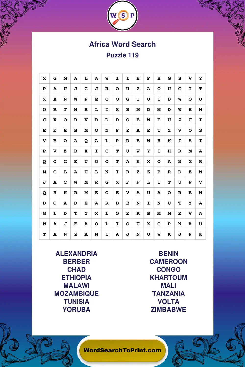 Africa Word Search Puzzle 119