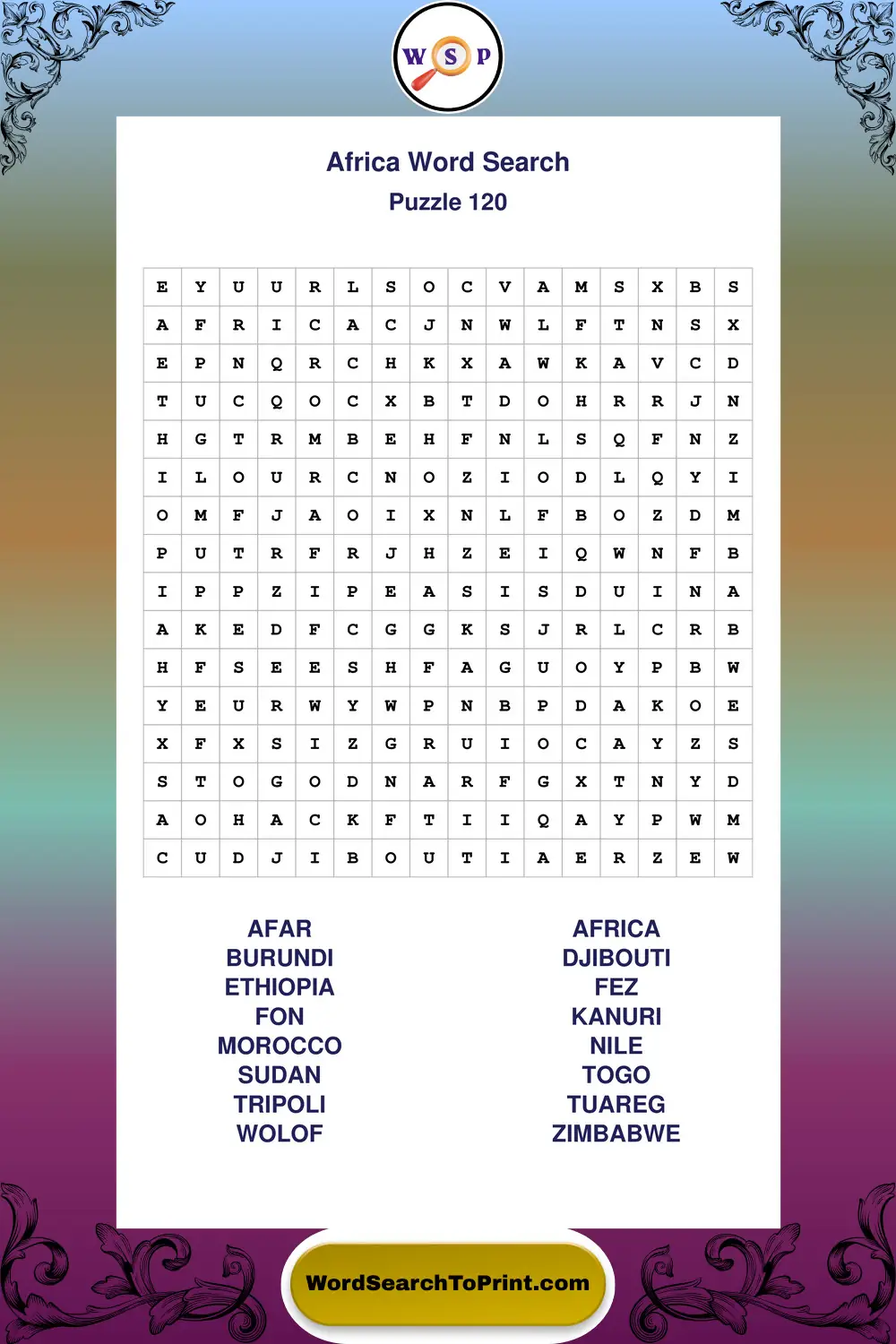 Africa Word Search Puzzle 120