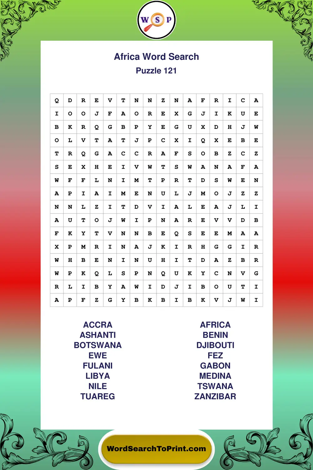Africa Word Search Puzzle 121