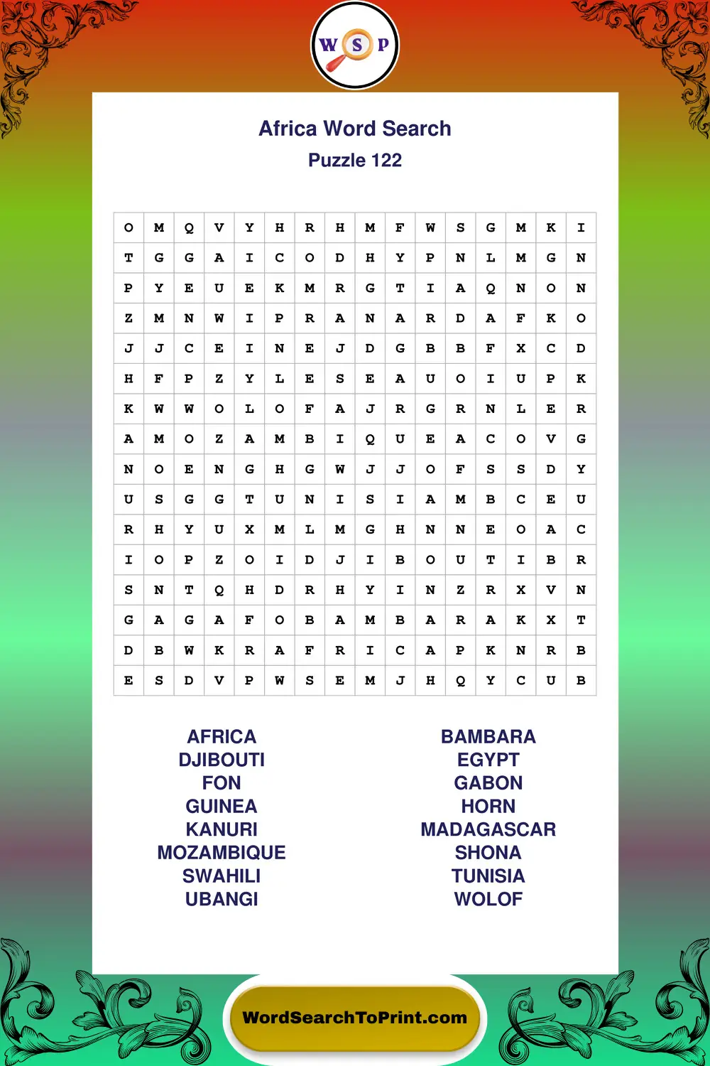 Africa Word Search Puzzle 122