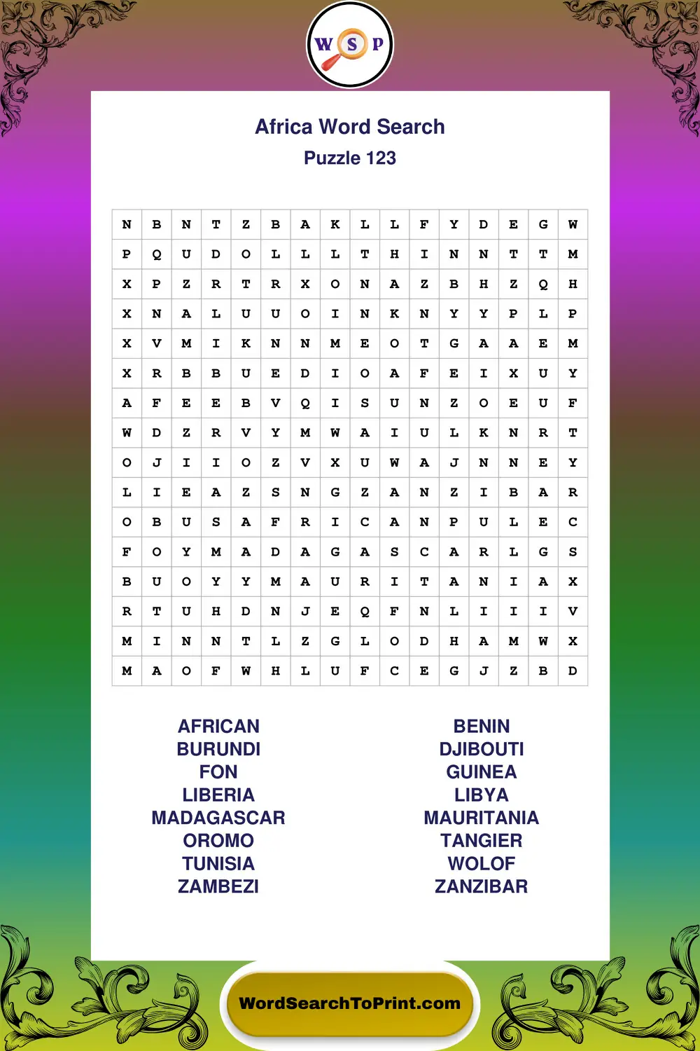 Africa Word Search Puzzle 123