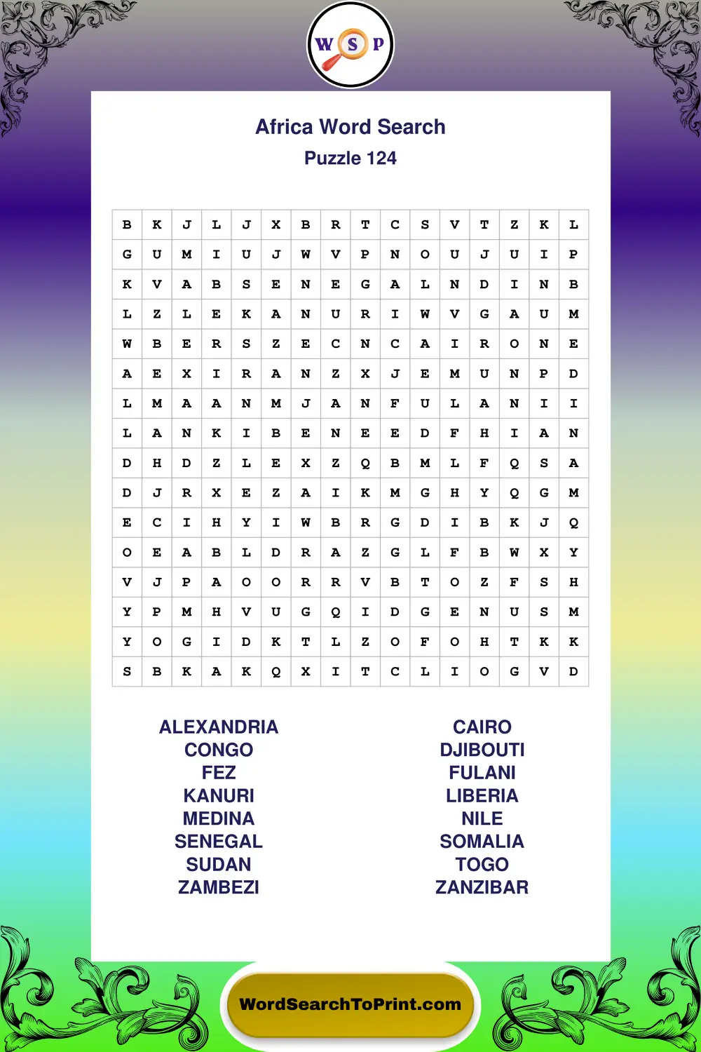 Africa Word Search Puzzle 124
