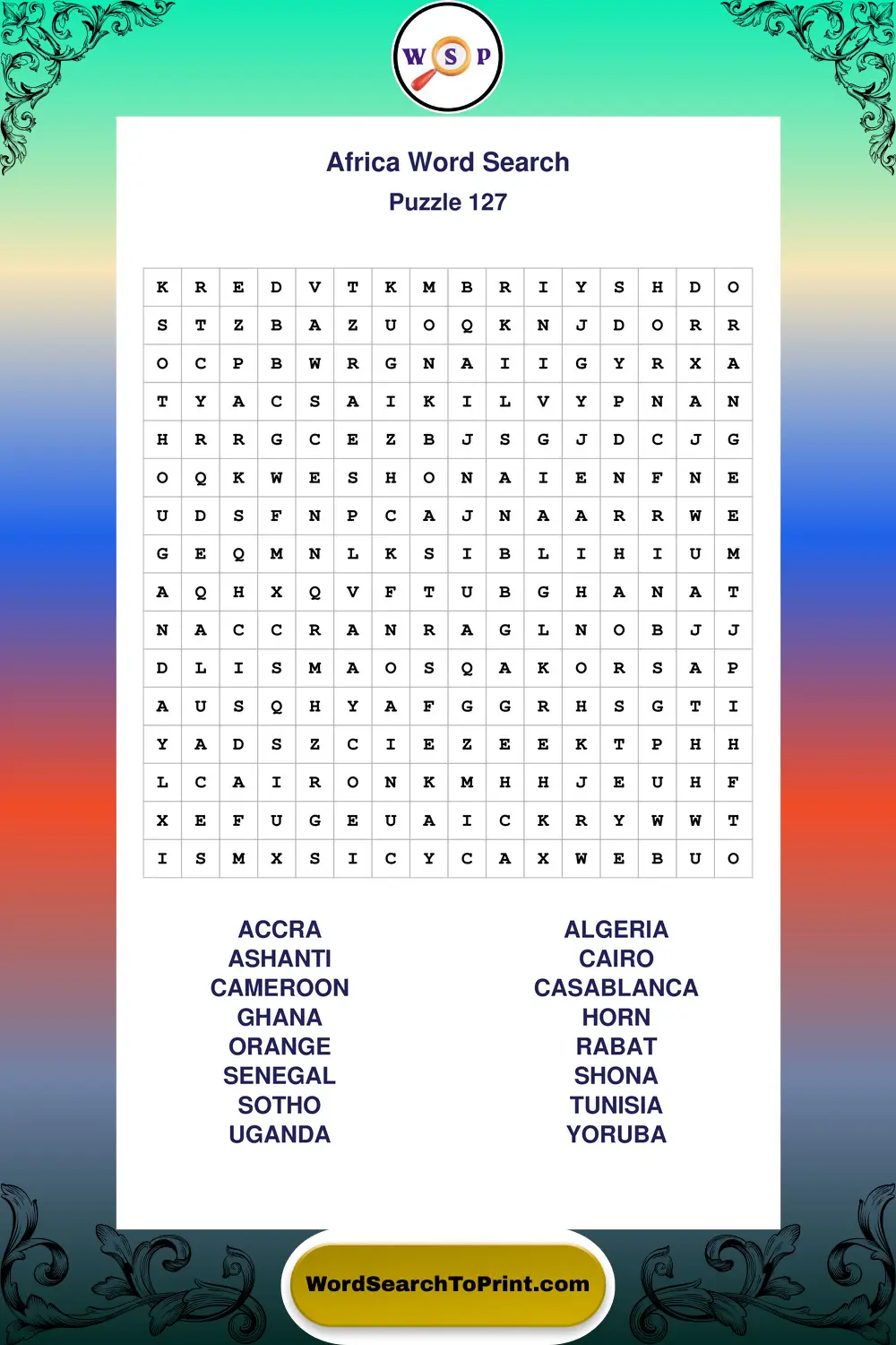 Africa Word Search Puzzle 127