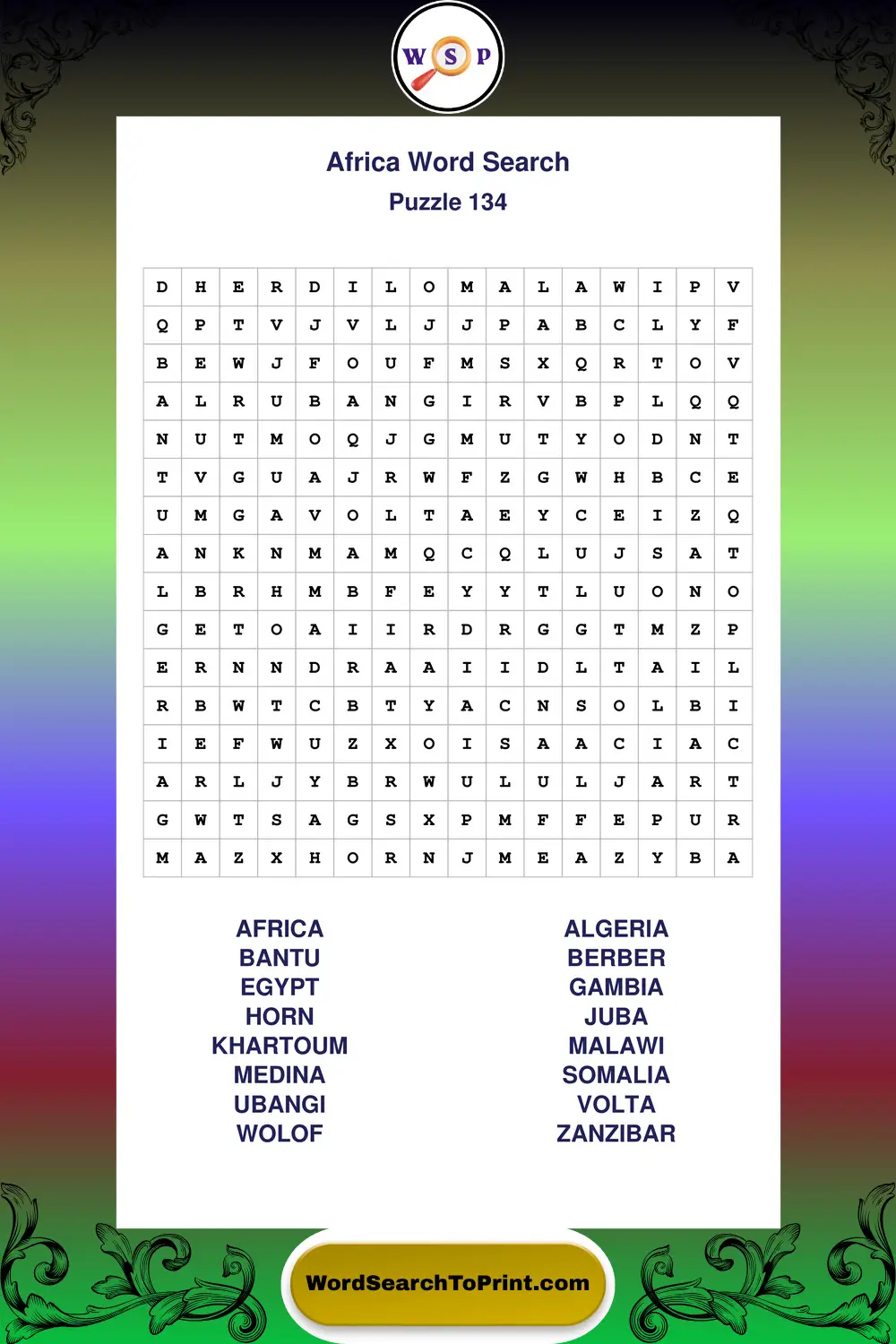 Africa Word Search Puzzle 134