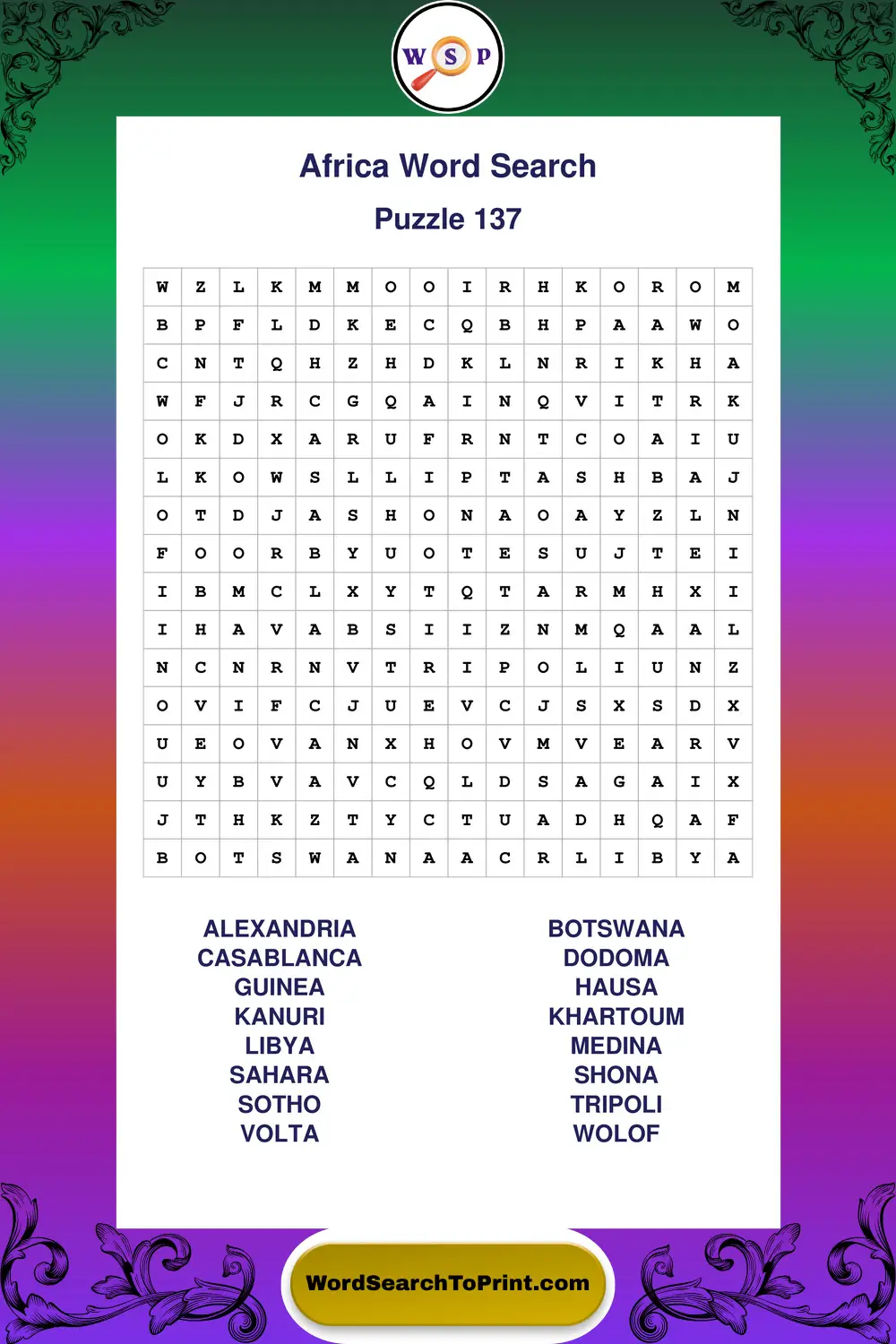 Africa Word Search Puzzle 137