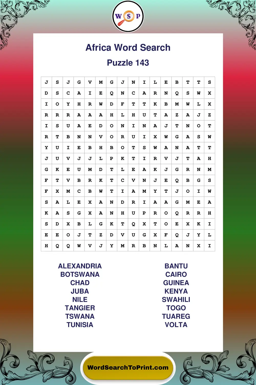 Africa Word Search Puzzle 143