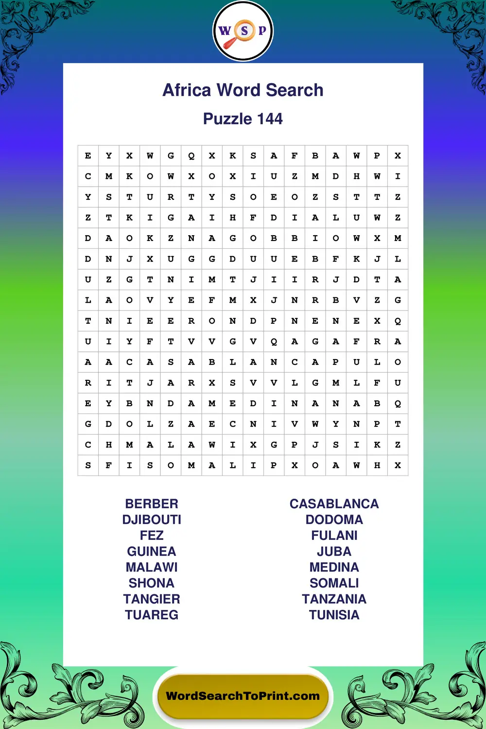 Africa Word Search Puzzle 144