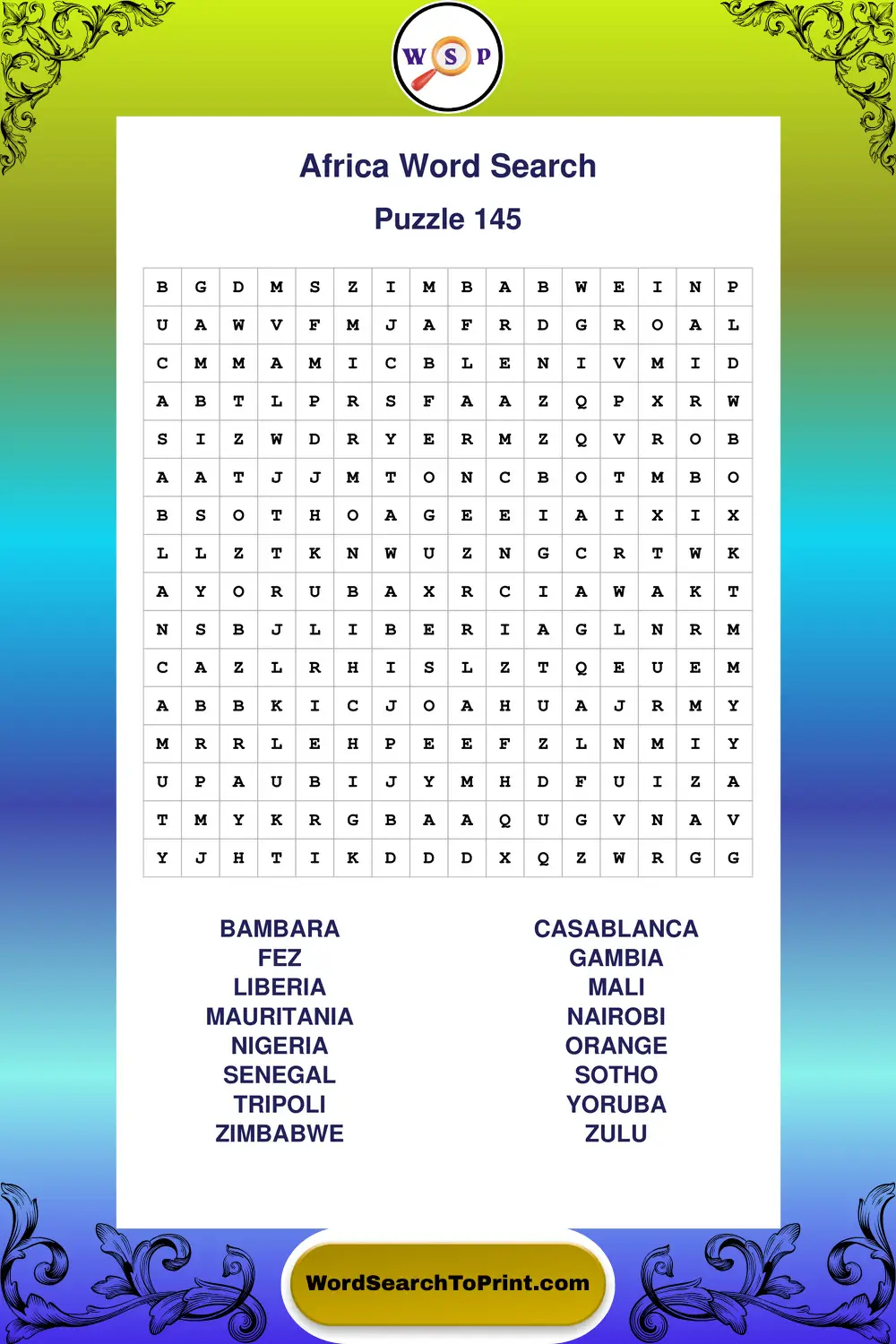 Africa Word Search Puzzle 145