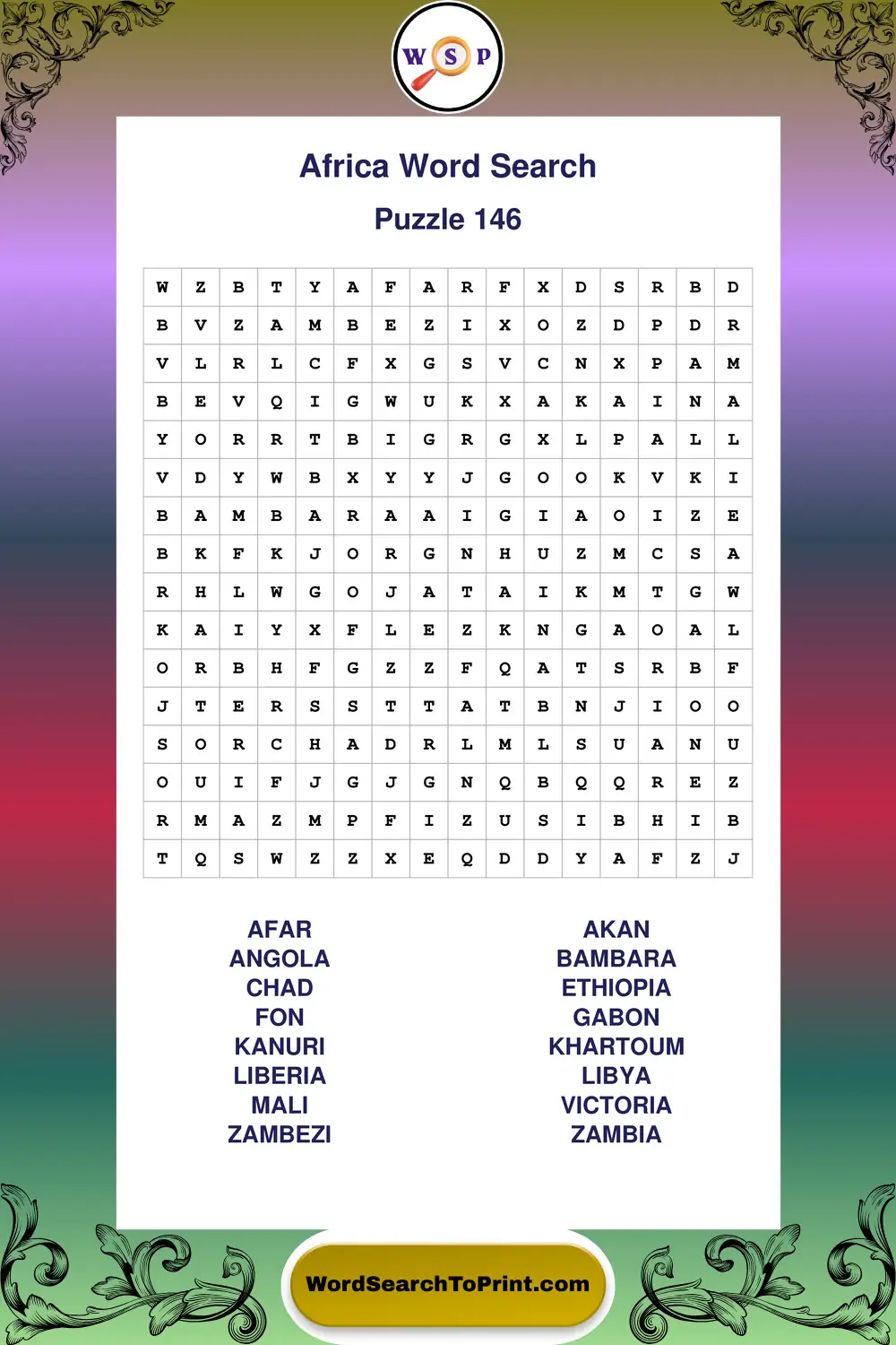 Africa Word Search Puzzle 146