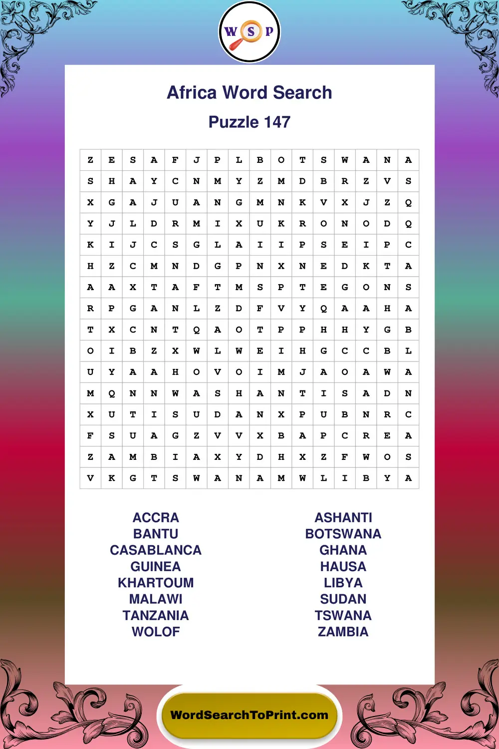 Africa Word Search Puzzle 147