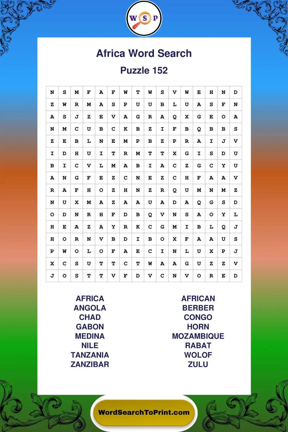 Africa Word Search Puzzle 152