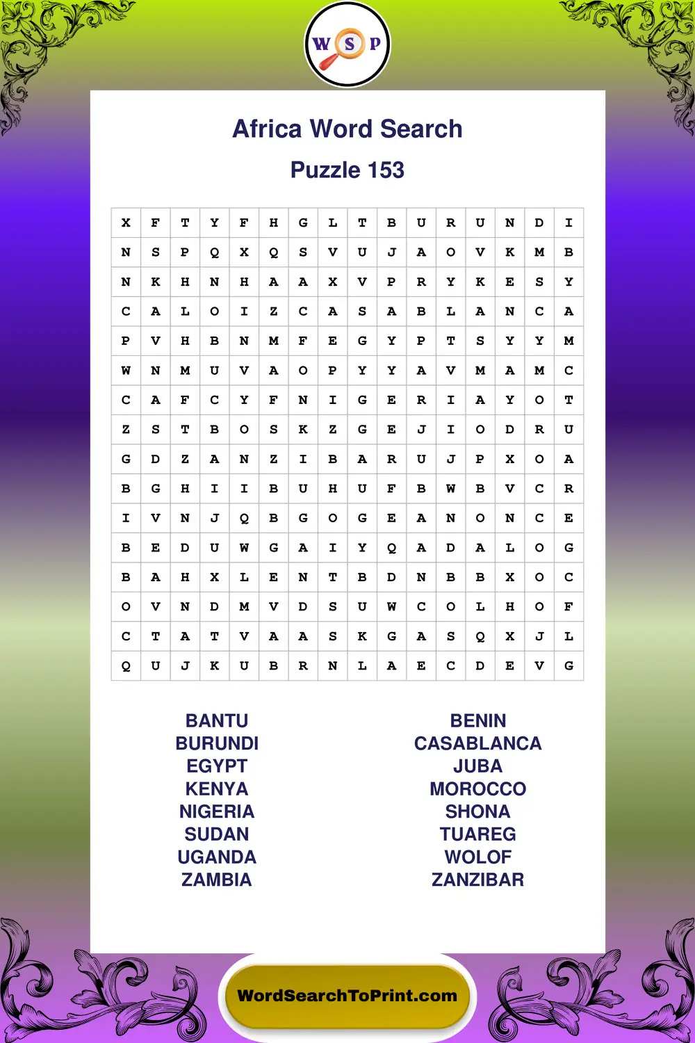 Africa Word Search Puzzle 153