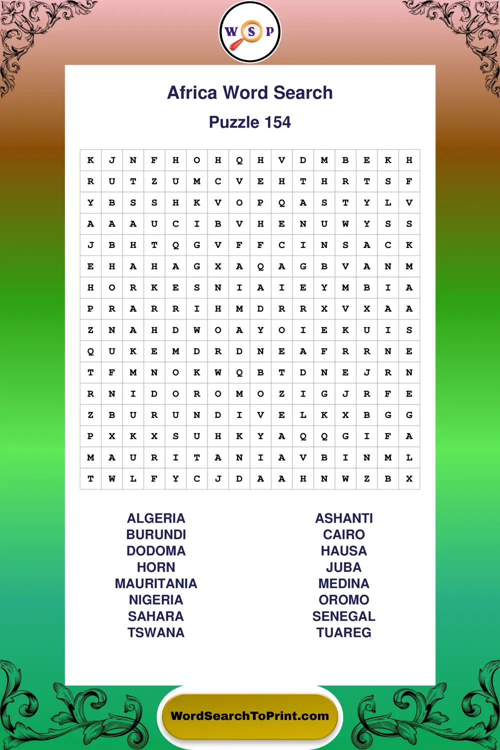Africa Word Search Puzzle 154