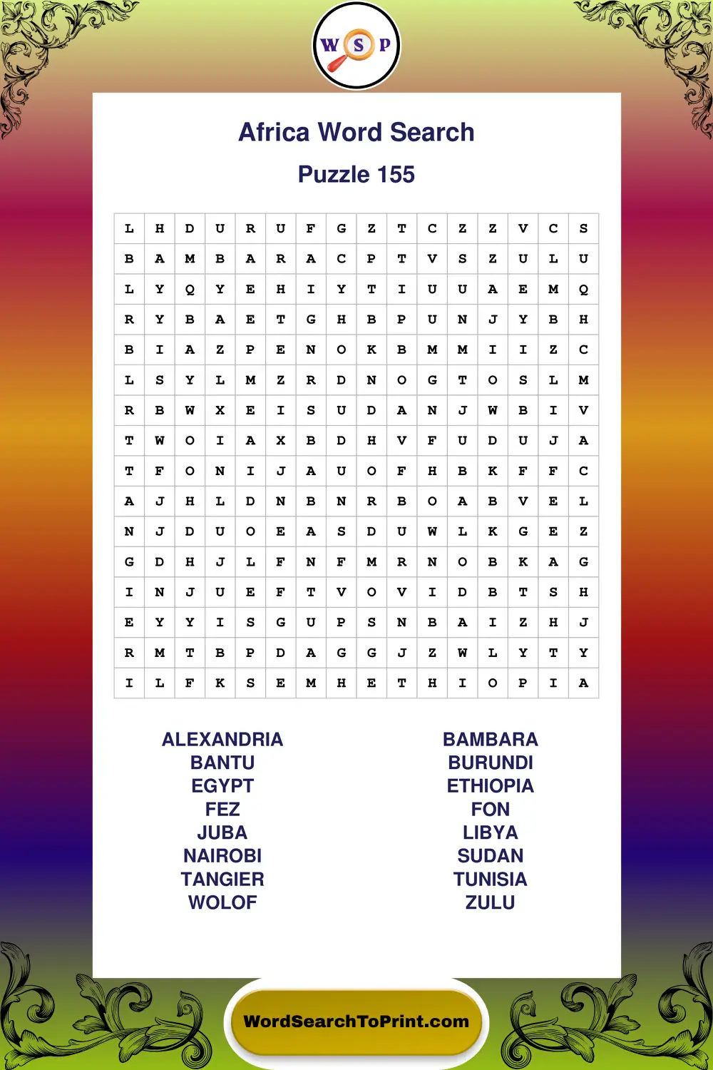 Africa Word Search Puzzle 155
