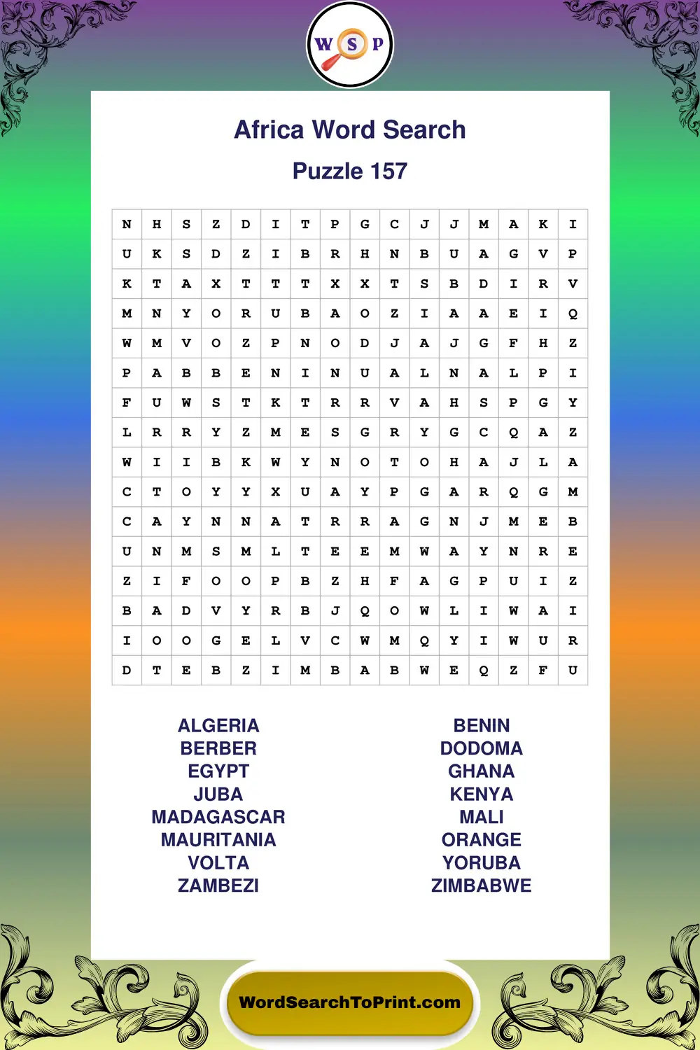 Africa Word Search Puzzle 157