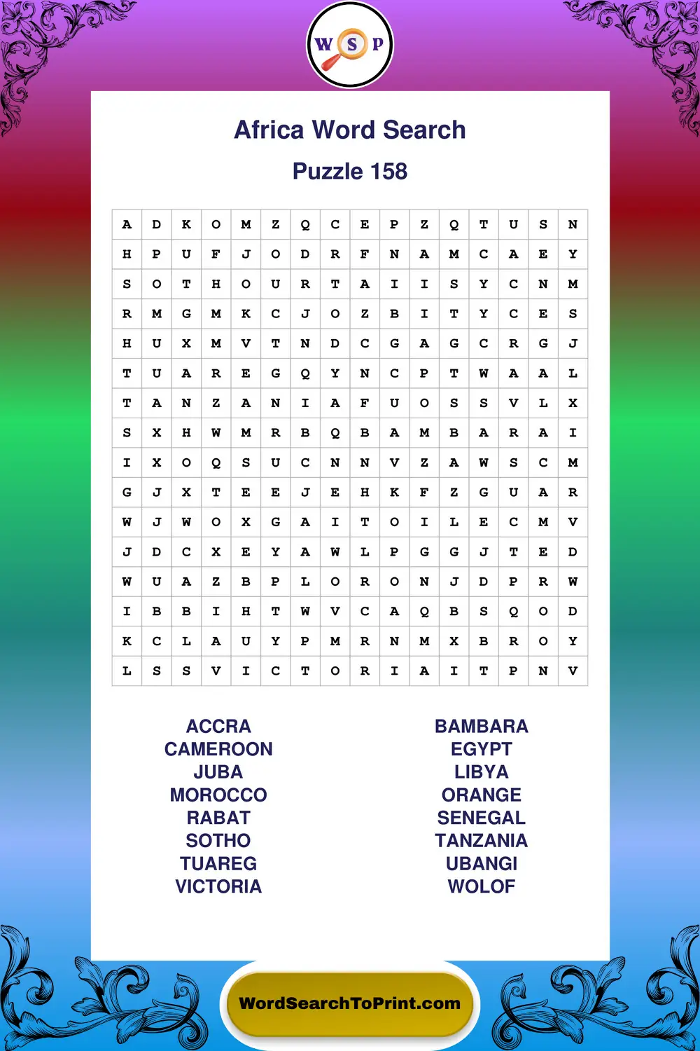 Africa Word Search Puzzle 158