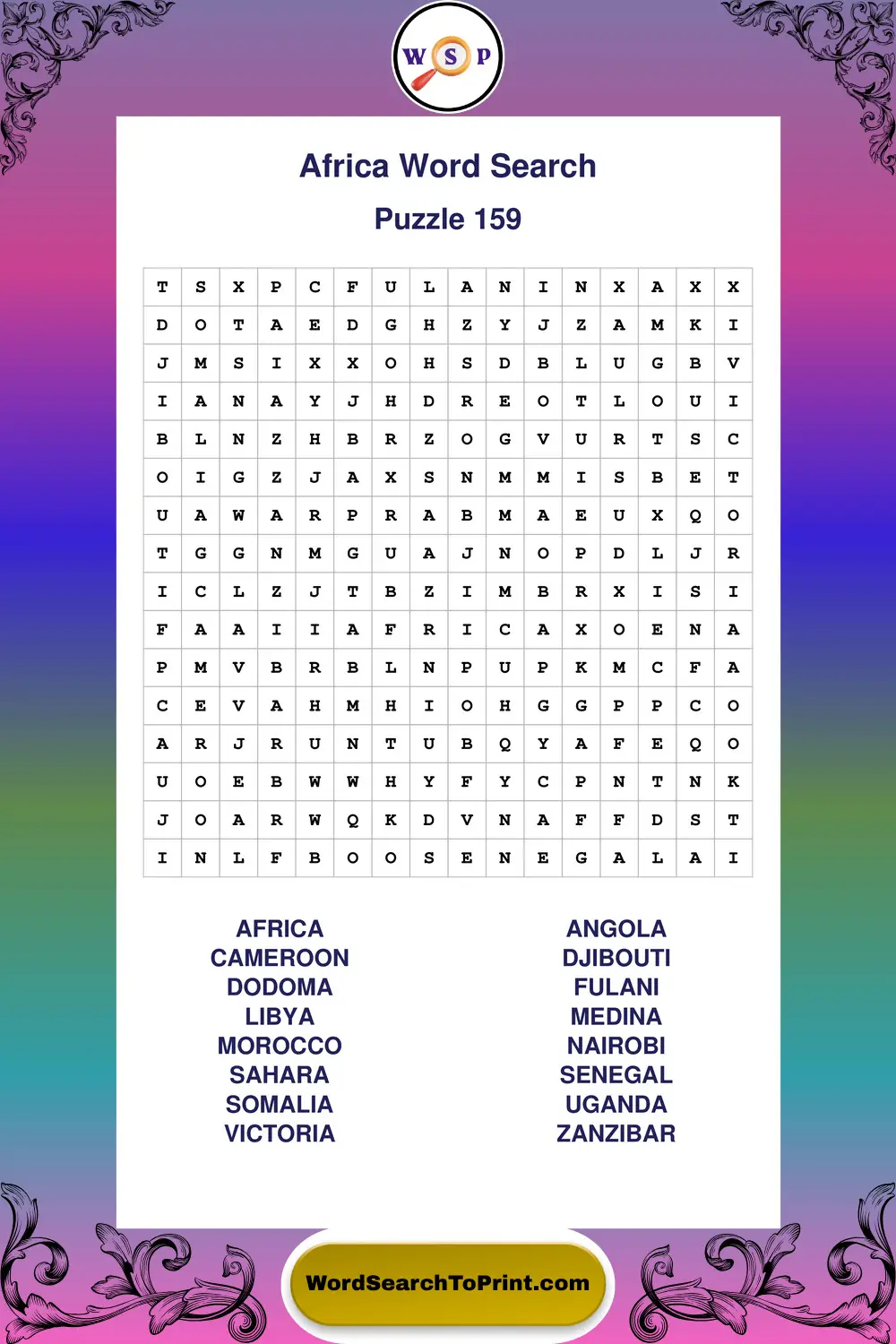 Africa Word Search Puzzle 159