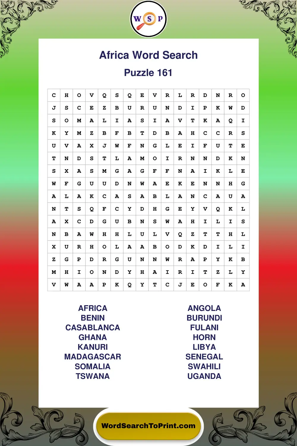 Africa Word Search Puzzle 161