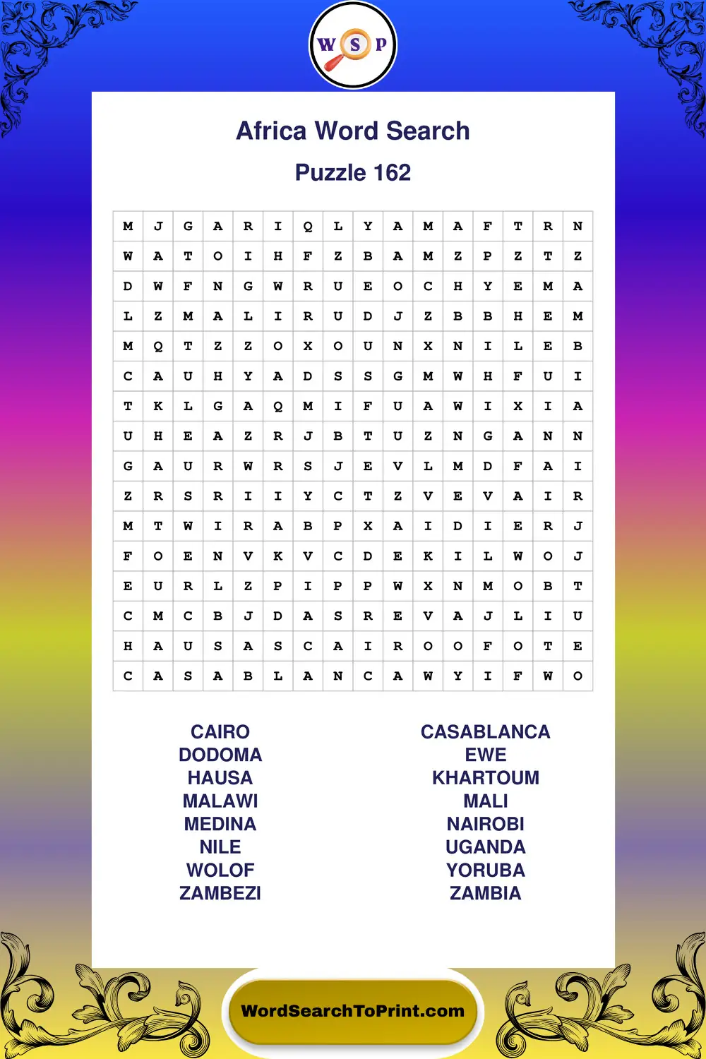 Africa Word Search Puzzle 162
