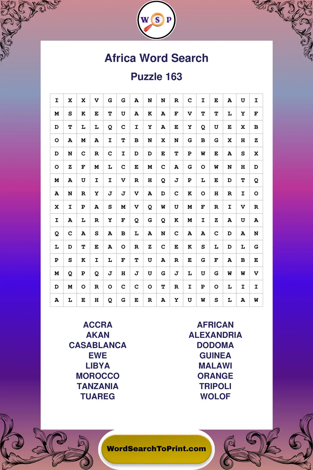 Africa Word Search Puzzle 163